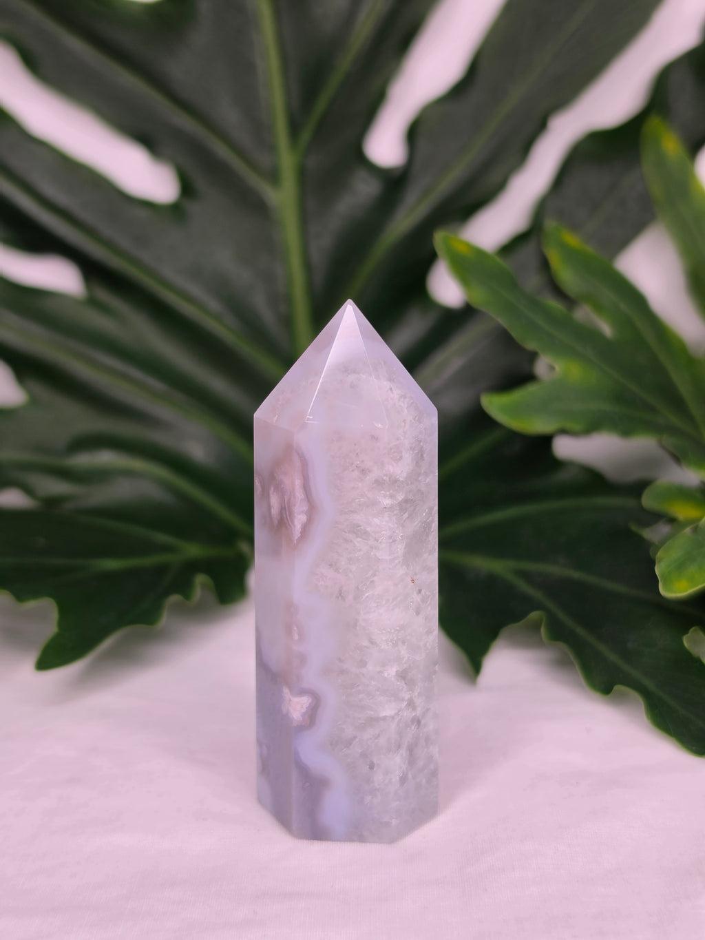 Luxury Blue Flower Agate Tower by Stone and Bloom featuring soft blue floral natural formations, Quartz,Blue Flower Agate