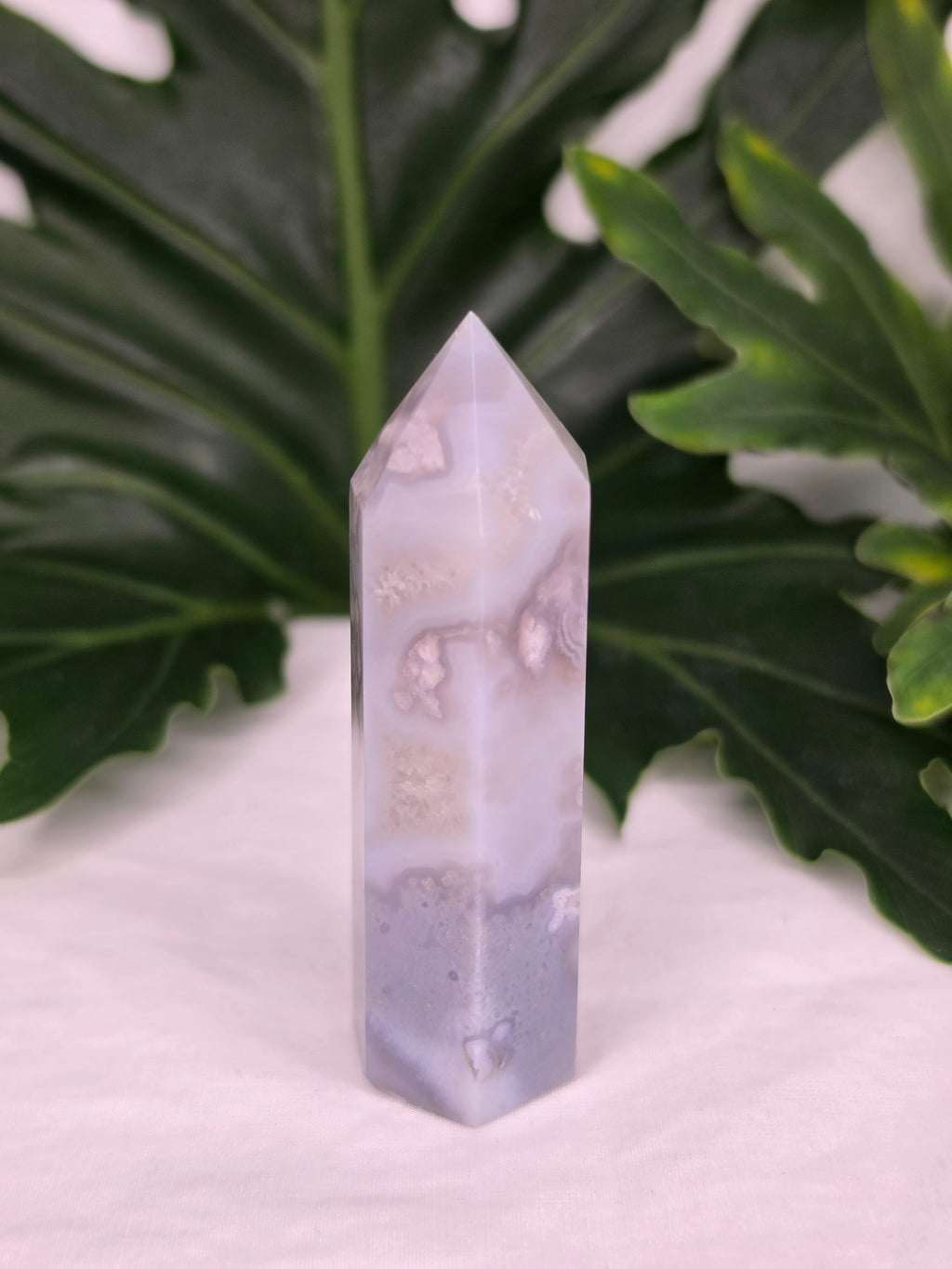 Luxury Blue Flower Agate Tower by Stone and Bloom featuring soft blue floral natural formations, Quartz,Blue Flower Agate