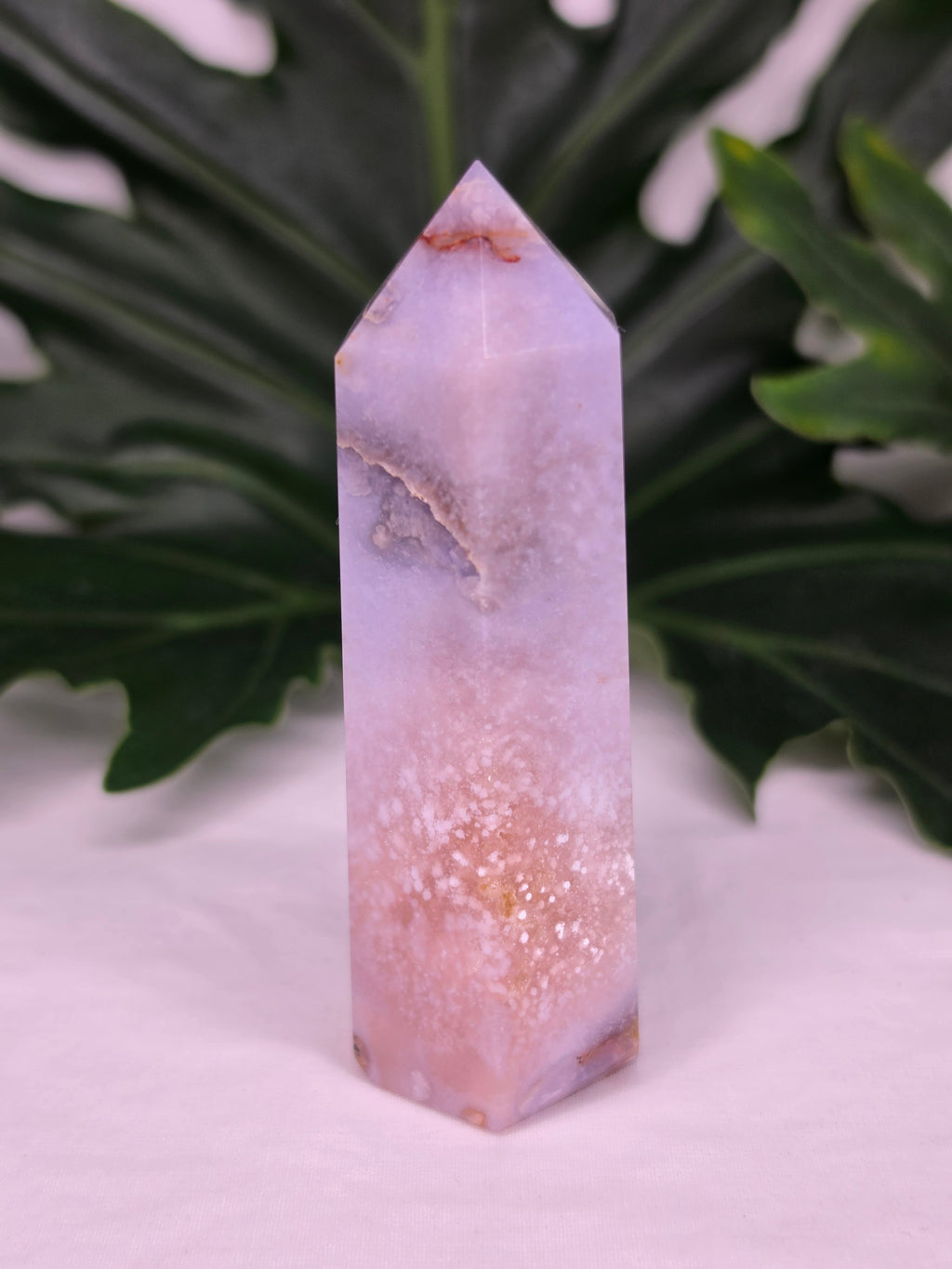 Luxury Pink Amethyst Tower by Stone and Bloom featuring soft blush crystal formations