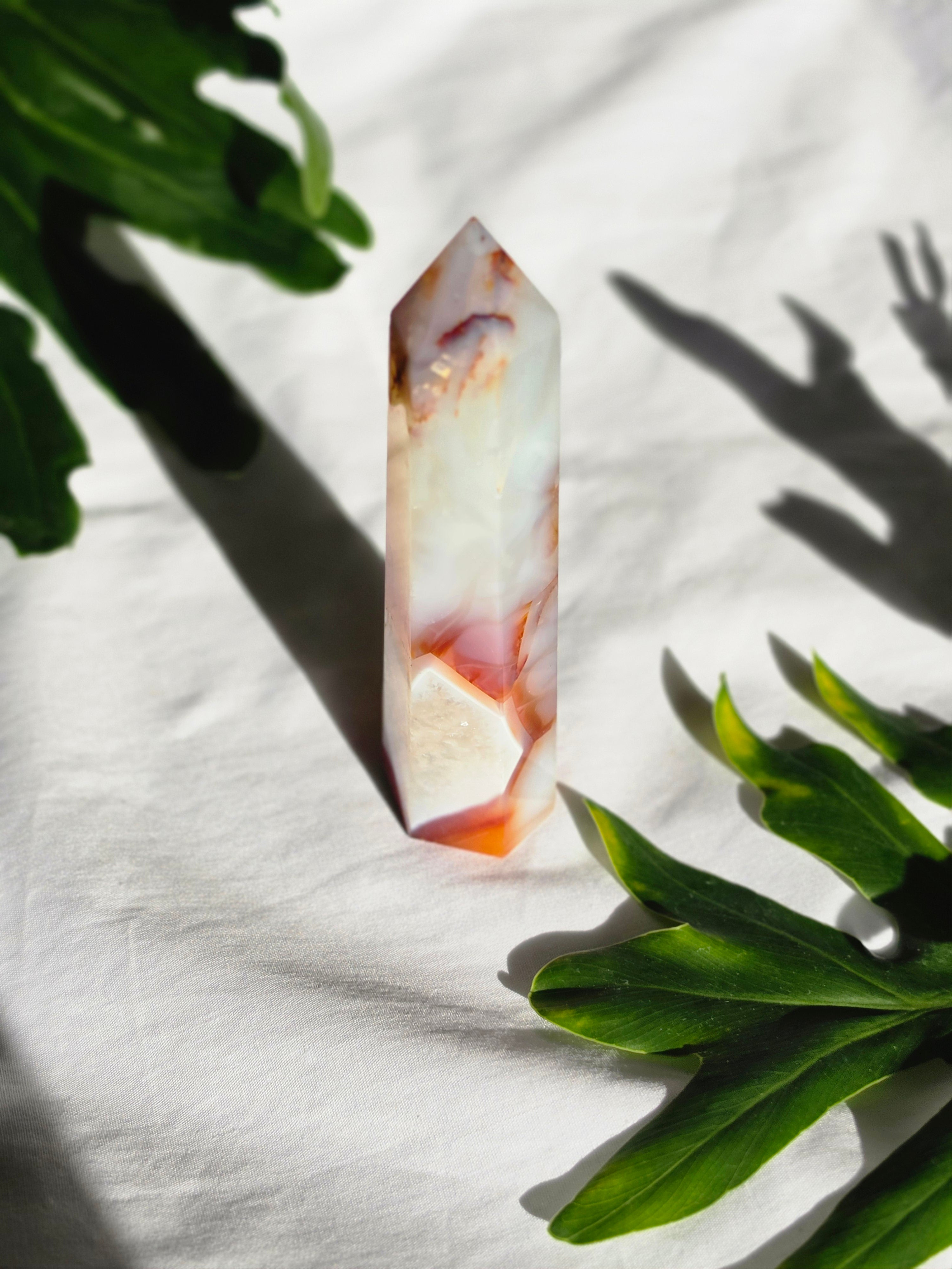 Luxury Red Carnelian Tower by Stone and Bloom featuring rich fiery natural tones and polished finish