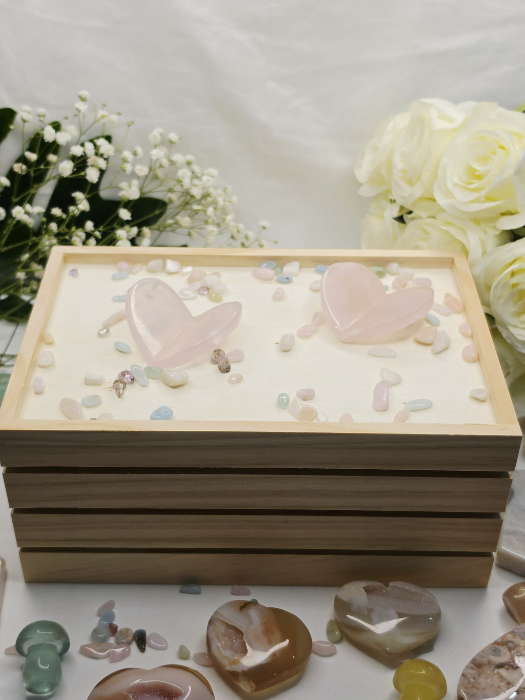 Luxury Rose Quartz 3D Heart by Stone and Bloom featuring soft blush pink natural crystal tones
