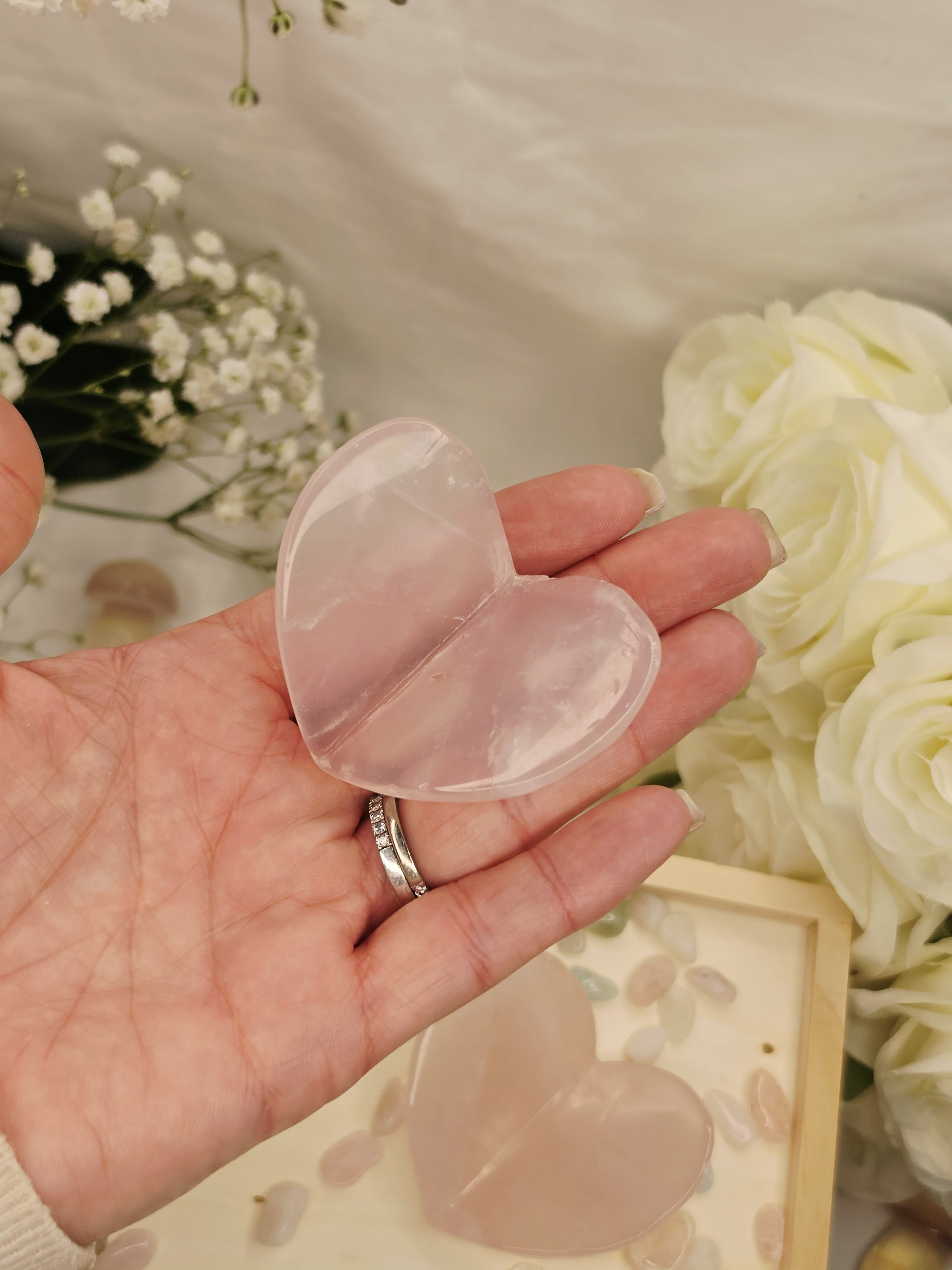 Luxury Rose Quartz 3D Heart by Stone and Bloom featuring soft blush pink natural crystal tones