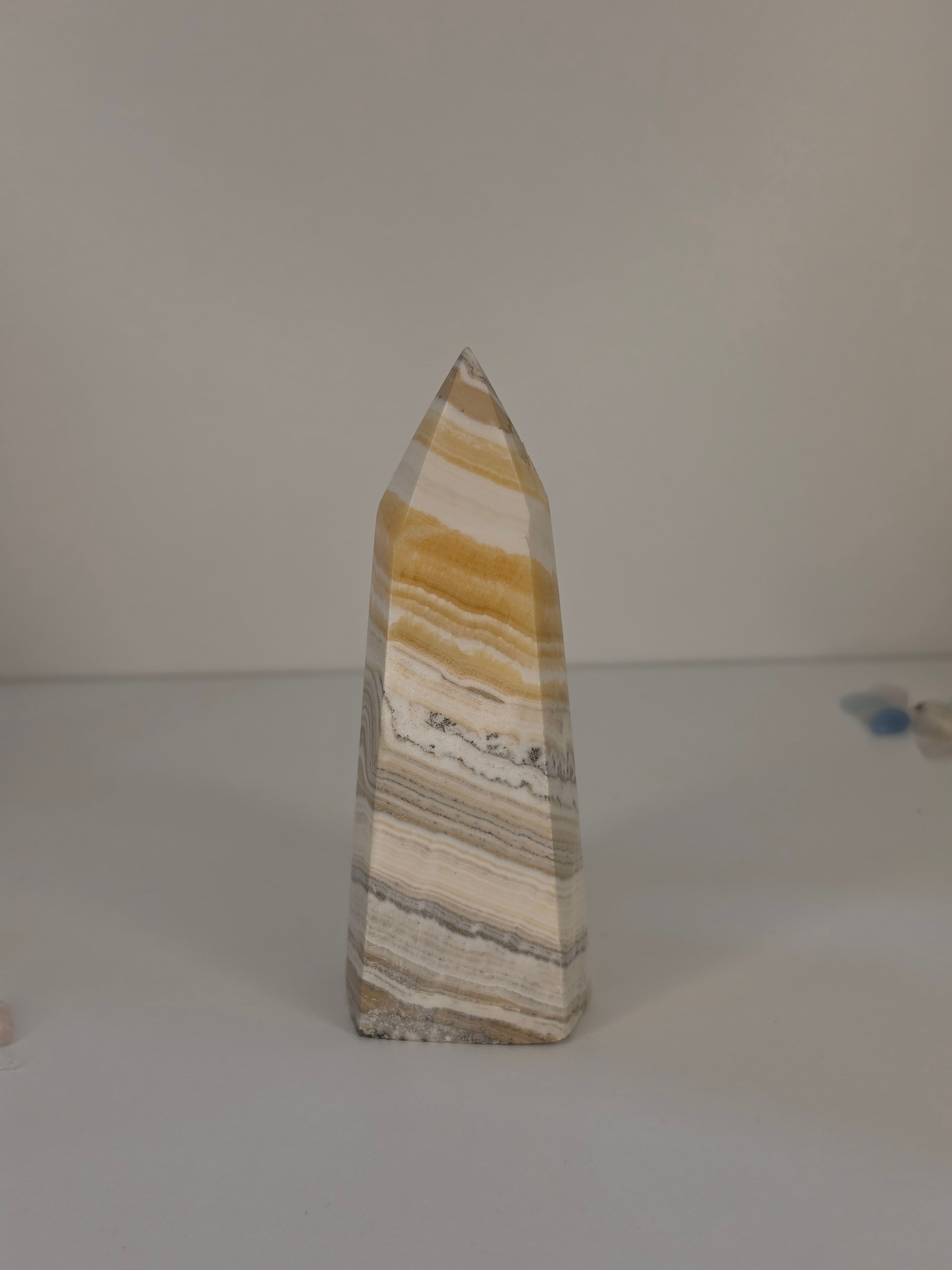 Luxury Yellow Banded Calcite Tower crystal by Stone and Bloom featuring warm golden natural banding
Yellow Banded Calcite Tower
Crystal Tower
Luxury Crystal Décor
Statement Crystal
Stone and Bloom