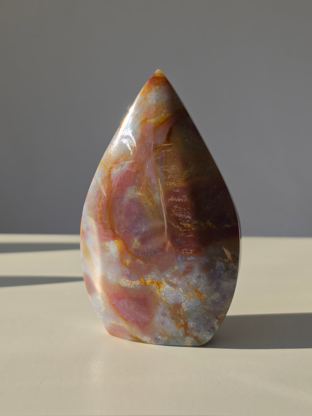 Ocean Jasper, Pastel Tones, Pastel Crystal, Oceanic tones, our Ocean Jasper Flames, earthy greens, sandy creams, warm peach hues, and dreamy natural patterns, Natural Stone, Crystal Flame, Ocean Jasper Crystal, On trend, Crystal Home Decor, Home Styling, Beachy Vibe