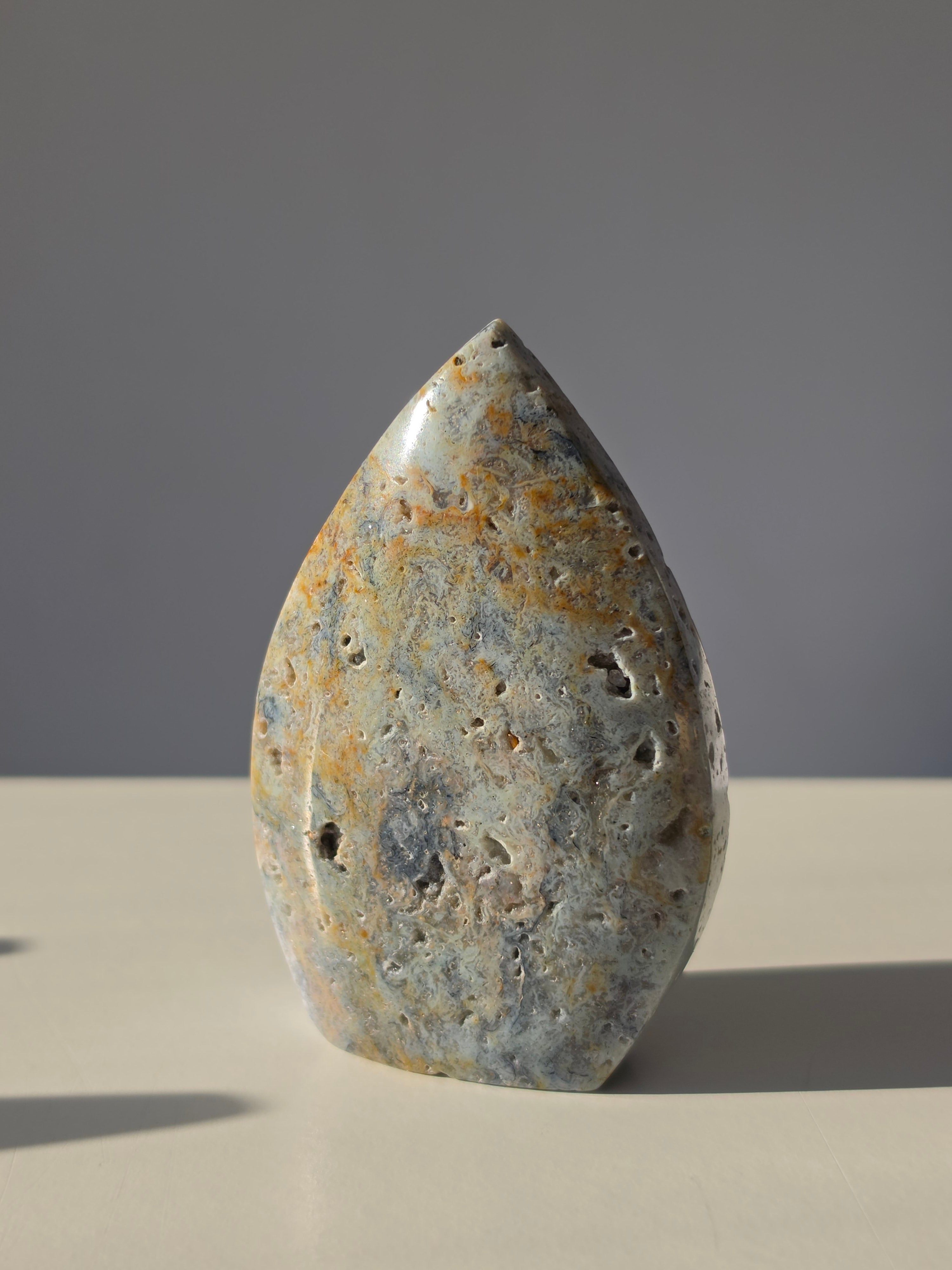 Ocean Jasper, Pastel Tones, Pastel Crystal, Oceanic tones, our Ocean Jasper Flames, earthy greens, sandy creams, warm peach hues, and dreamy natural patterns, Natural Stone, Crystal Flame, Ocean Jasper Crystal, On trend, Crystal Home Decor, Home Styling, Beach, Beachy Vibe