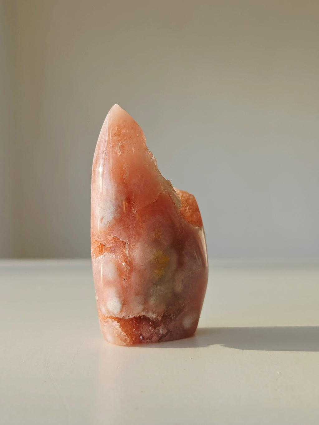 High quality Pink Amethyst Freeform with glittering druzy centre and delicate blush pink crystal formations curated by Stone and Bloom