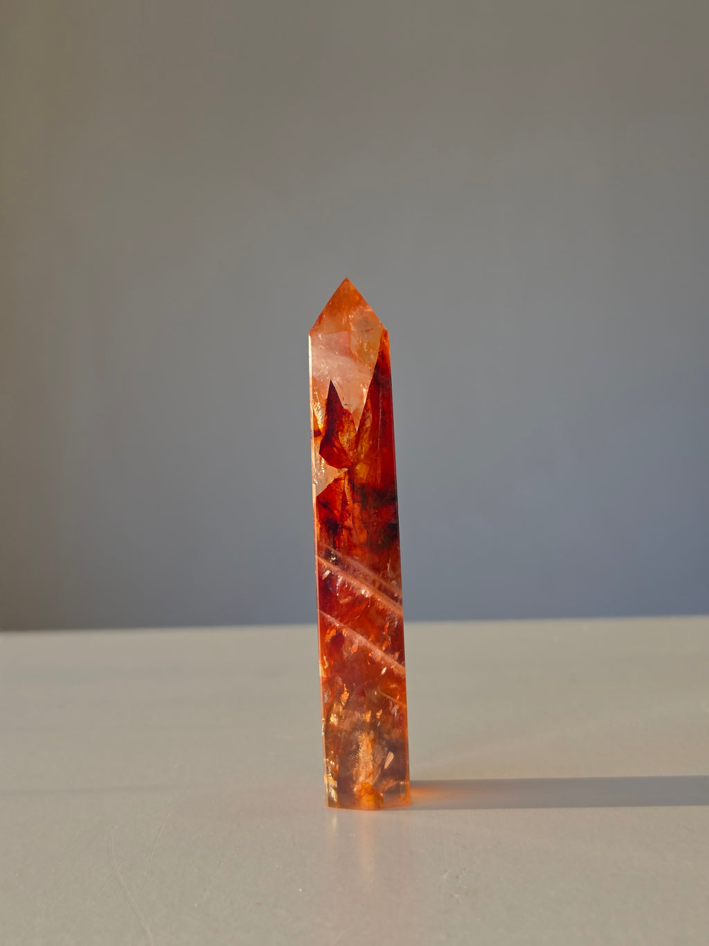 Fire Quartz Crystal Tower,10.5cm, red and clear