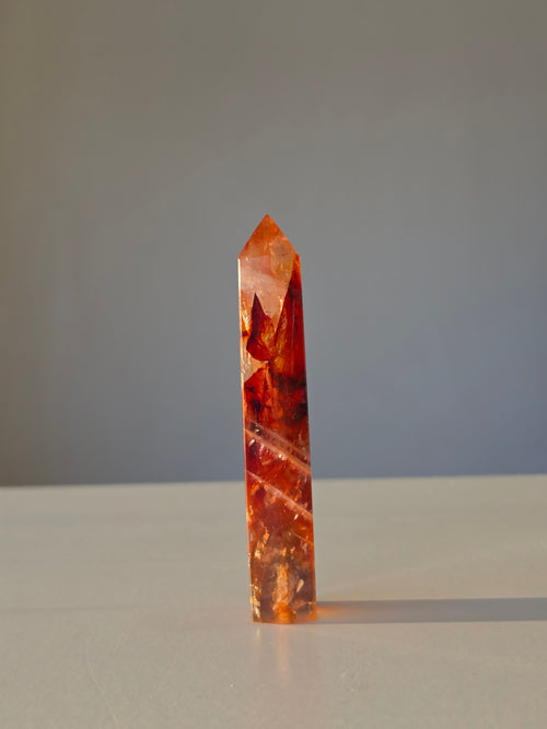 Fire Quartz Crystal Tower,10.5cm, red and clear