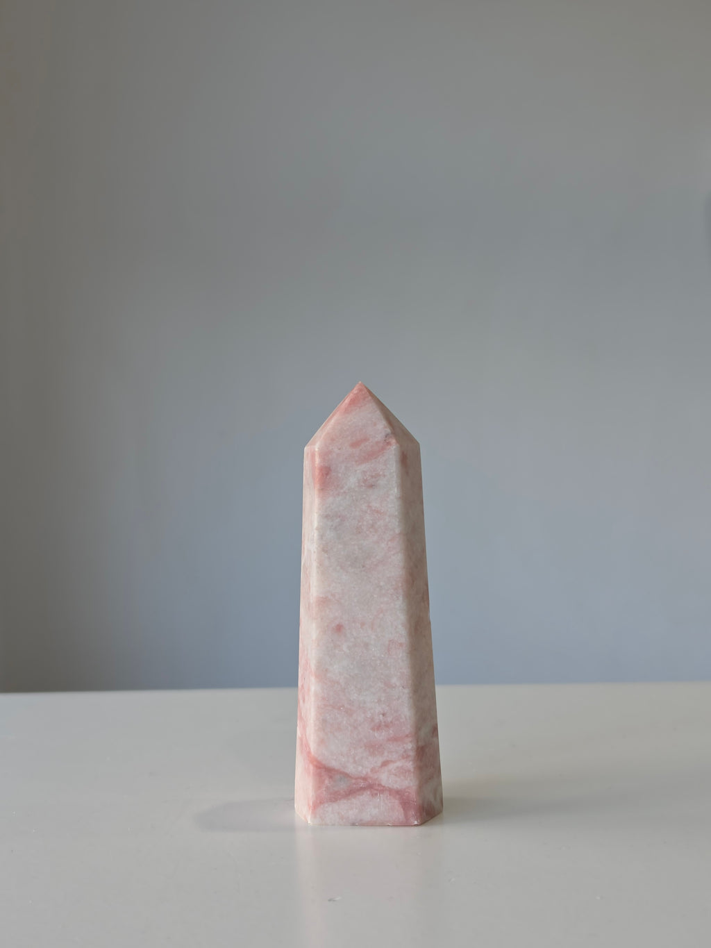 Luxury Pink Opal Tower by Stone and Bloom featuring soft blush tones and natural creamy marbling