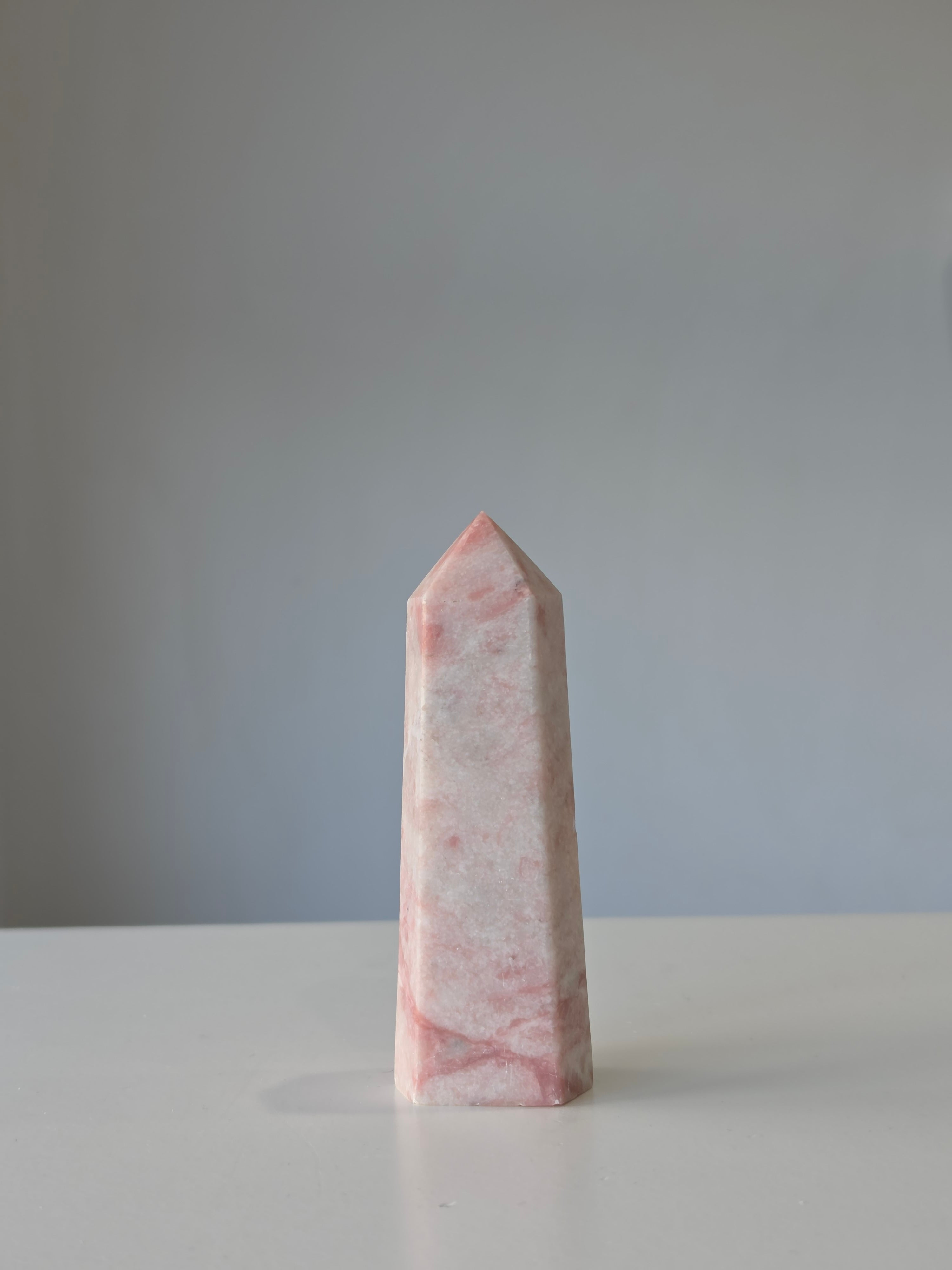 Luxury Pink Opal Tower by Stone and Bloom featuring soft blush tones and natural creamy marbling