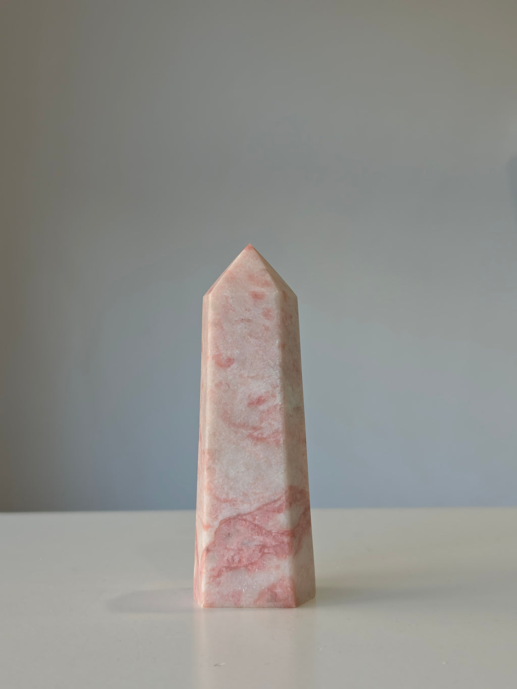 Luxury Pink Opal Tower by Stone and Bloom featuring soft blush tones and natural creamy marbling