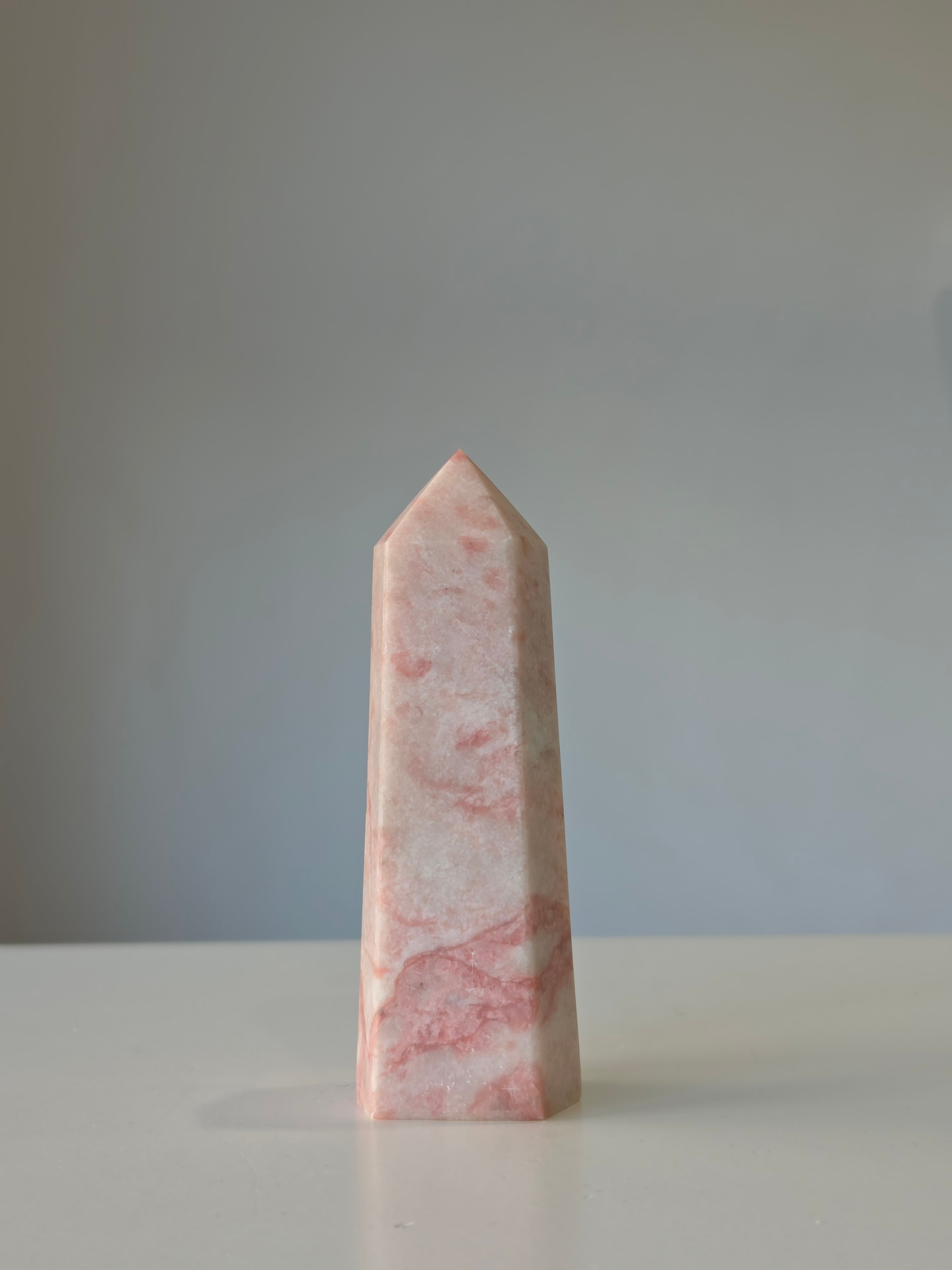 Luxury Pink Opal Tower by Stone and Bloom featuring soft blush tones and natural creamy marbling
