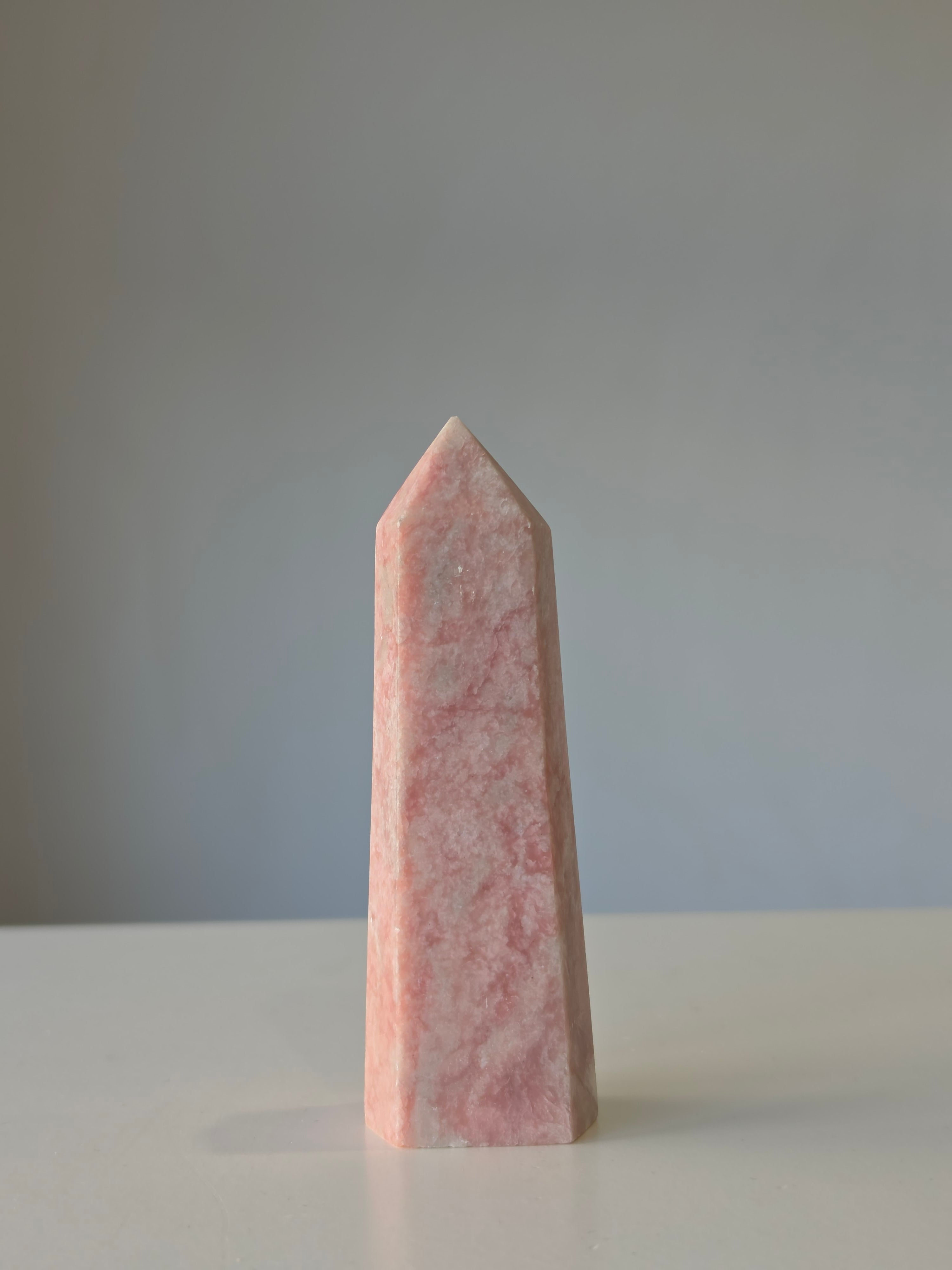 Luxury Pink Opal Tower by Stone and Bloom featuring soft blush tones and natural creamy marbling