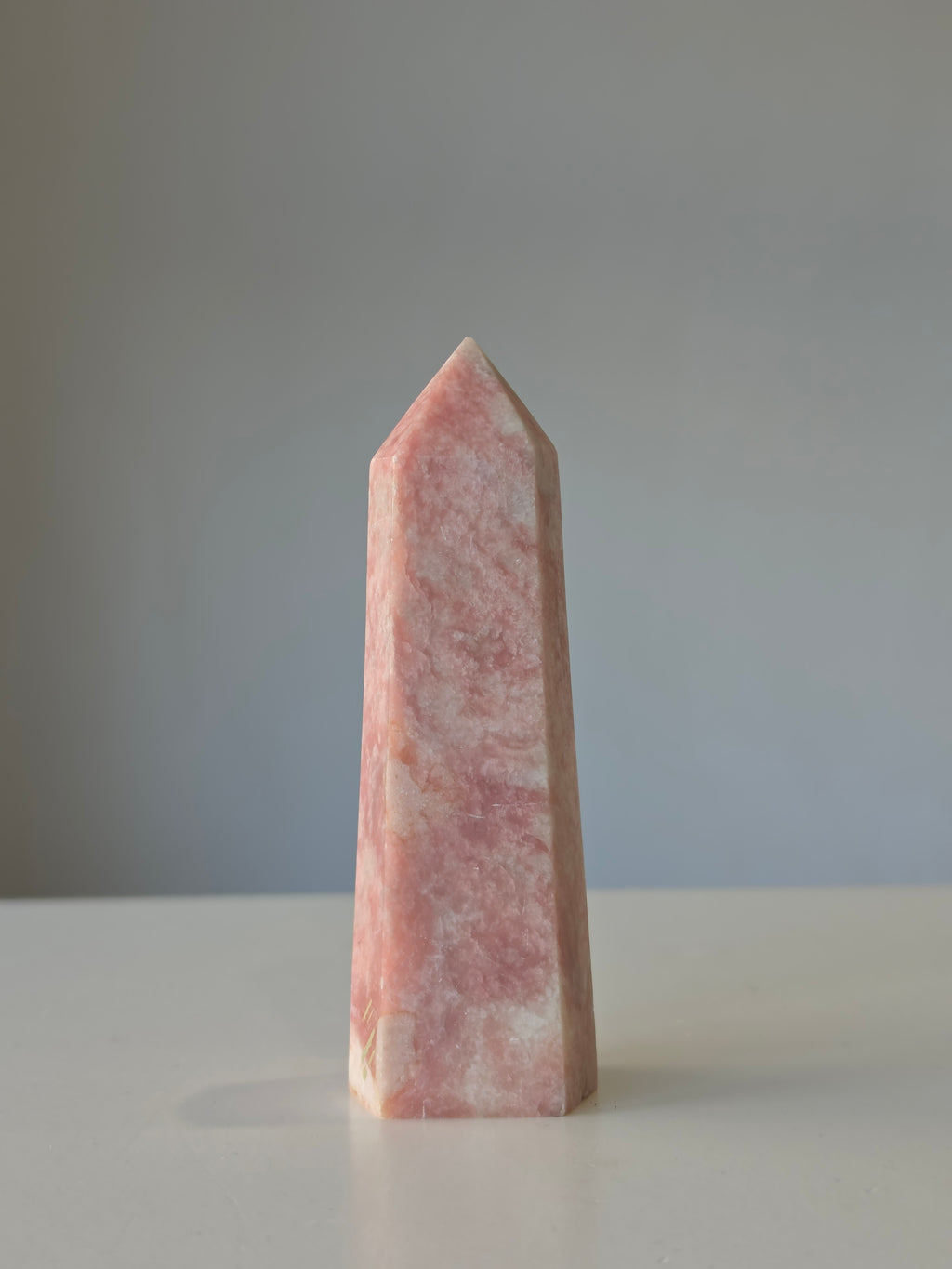 Luxury Pink Opal Tower by Stone and Bloom featuring soft blush tones and natural creamy marbling