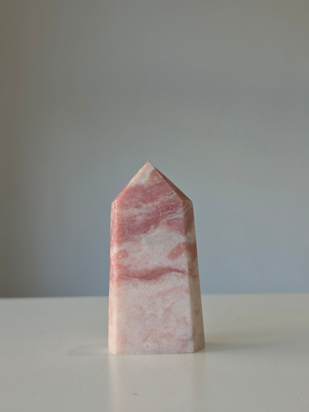 Luxury Pink Opal Tower by Stone and Bloom featuring soft blush tones and natural creamy marbling