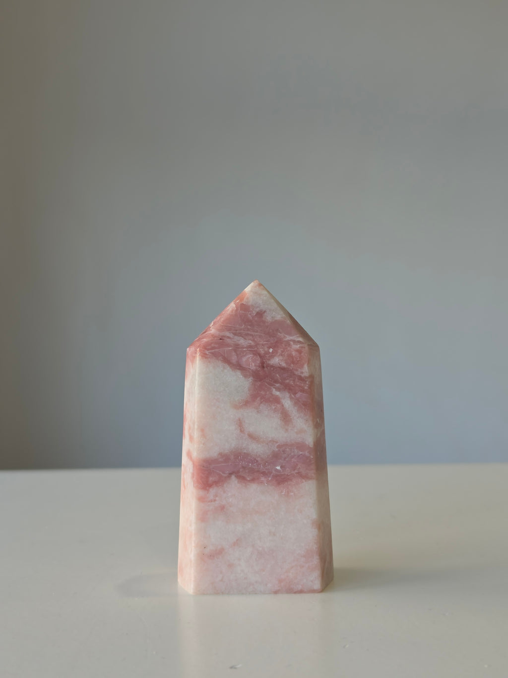Luxury Pink Opal Tower by Stone and Bloom featuring soft blush tones and natural creamy marbling