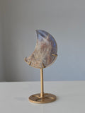 Luxury Moonstone Moon on Stand by Stone and Bloom featuring luminous pearlescent flashes and celestial beauty