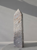 Mexican Crazy Lace Agate Crystal Tower, Grey, White, Banded, Home Decor, On Trend, Home Styling, Natural Stone, Coastal Vibe, Druzy Pockets