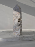 Mexican Crazy Lace Agate Crystal Tower, Grey, White, Banded, Home Decor, On Trend, Home Styling, Natural Stone, Coastal Vibe
