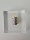 Natural Amethyst Slice Moon Pendant, raw crystal druzy pendant in a gold-plated setting from the Stone & Bloom Raw Luxe Collection.