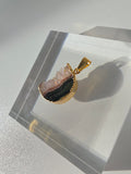 Natural Amethyst Slice Moon Pendant, raw crystal druzy pendant in a gold-plated setting from the Stone & Bloom Raw Luxe Collection.