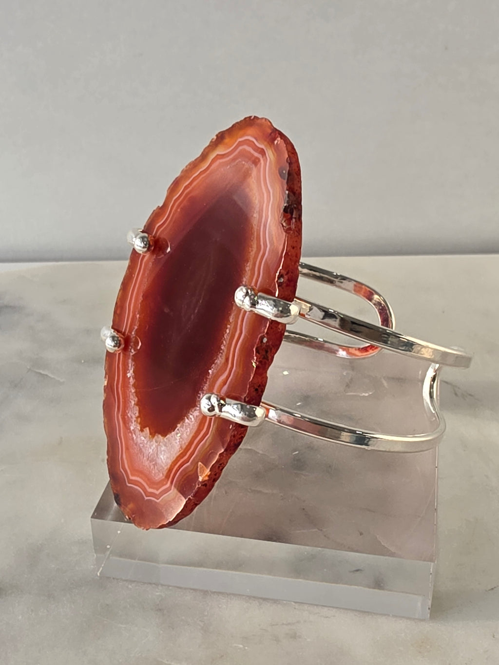Agate Slice Bracelet Silver