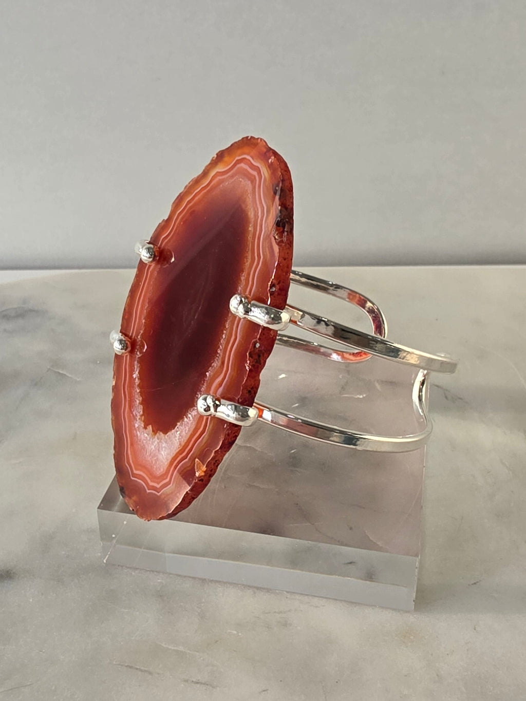 Agate Slice Bracelet Silver