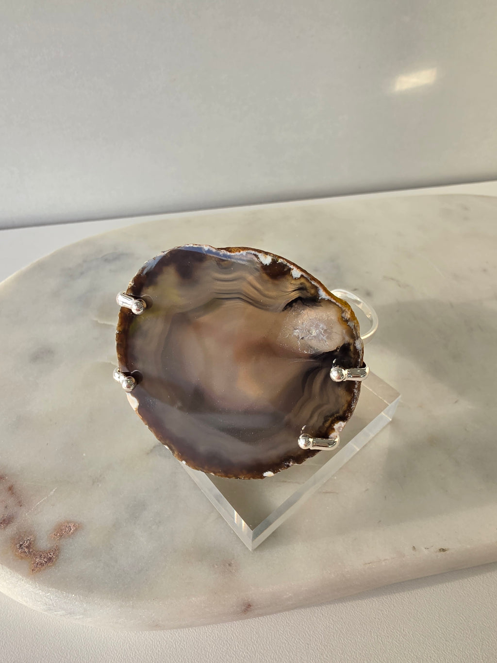 Agate Slice Bracelet Silver