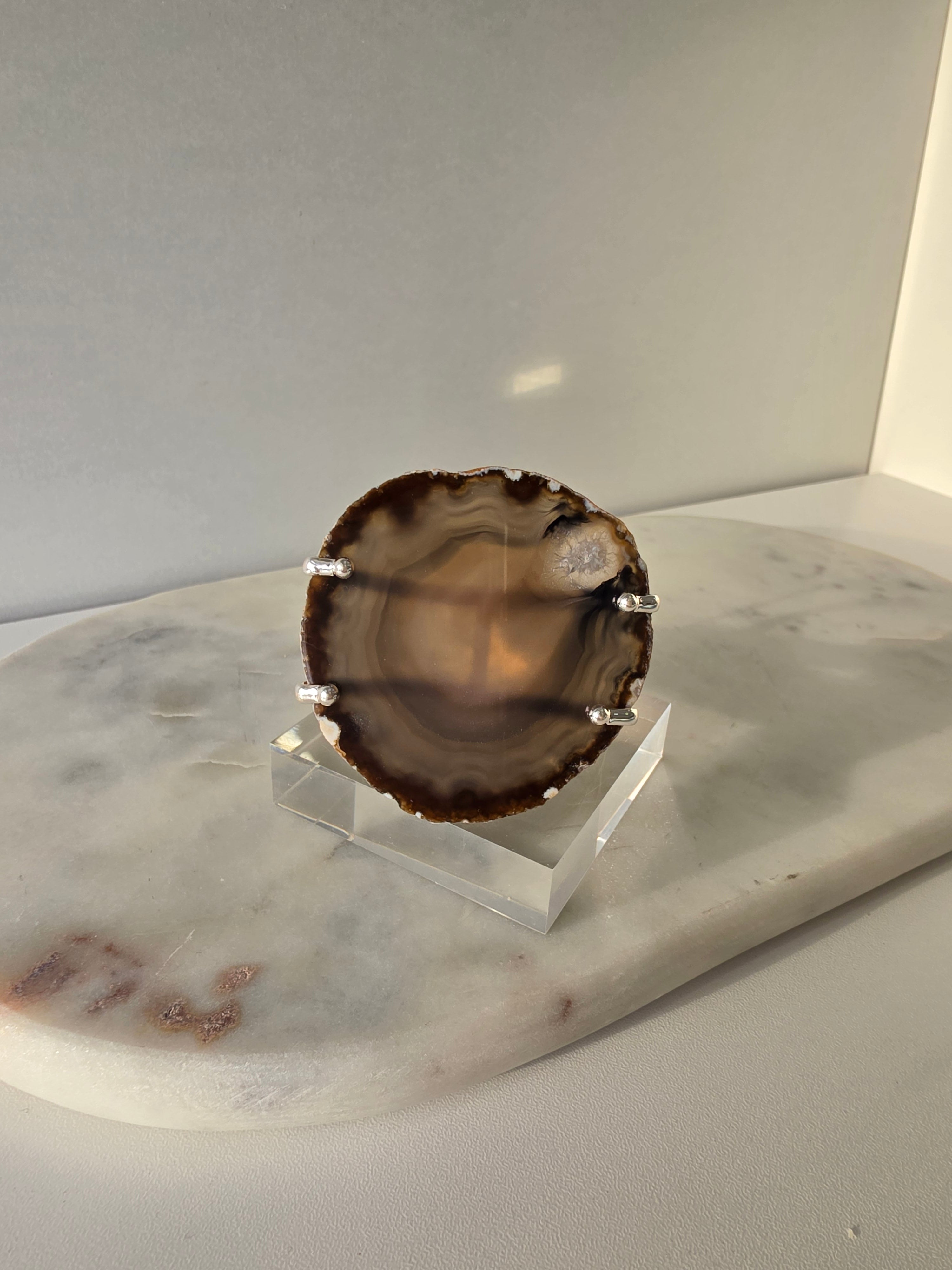 Agate Slice Bracelet Silver