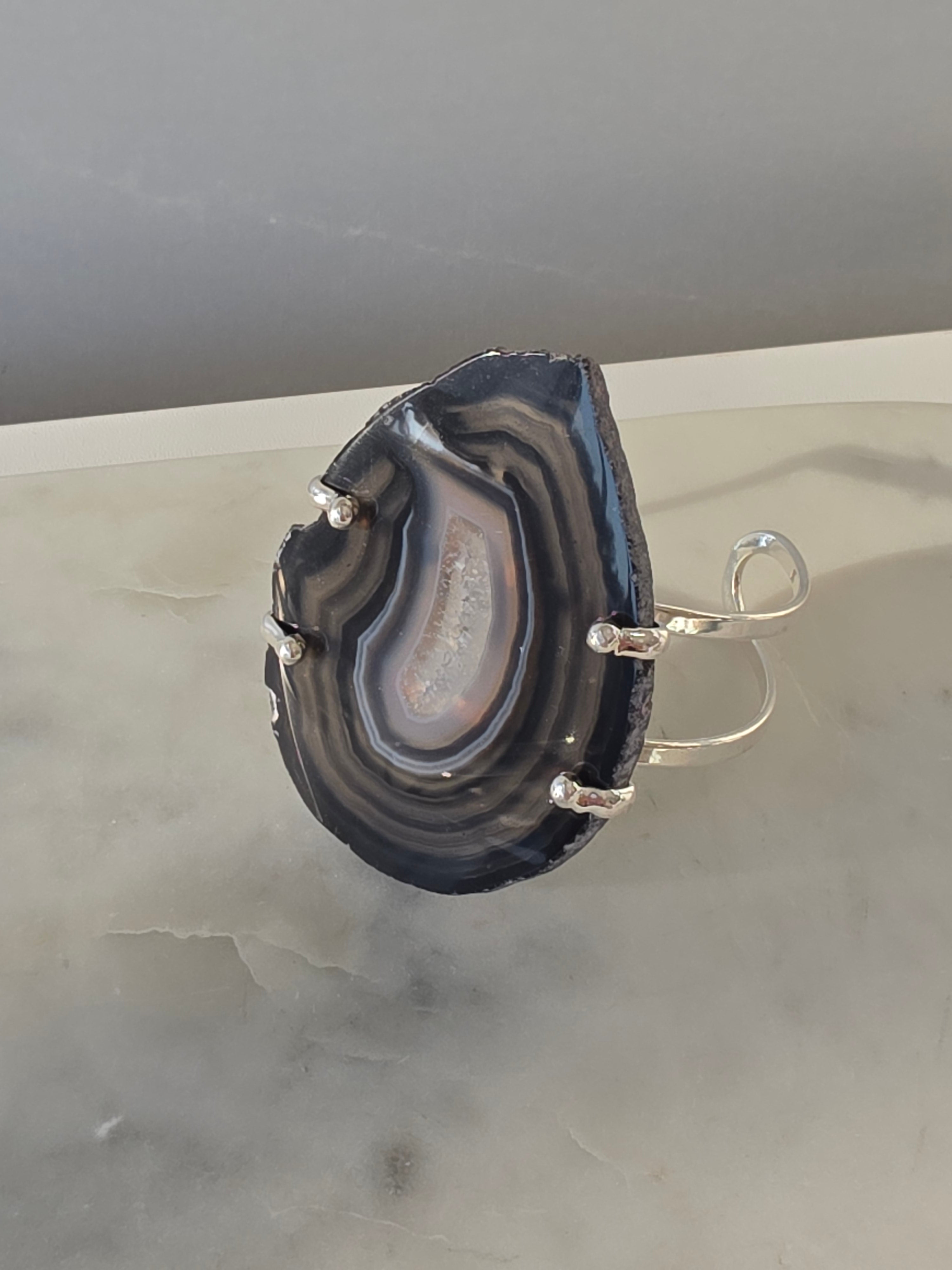 Agate Slice Bracelet Silver