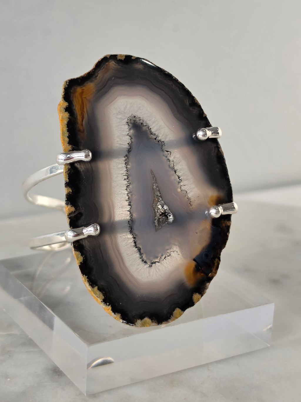 Agate Slice Bracelet Silver
