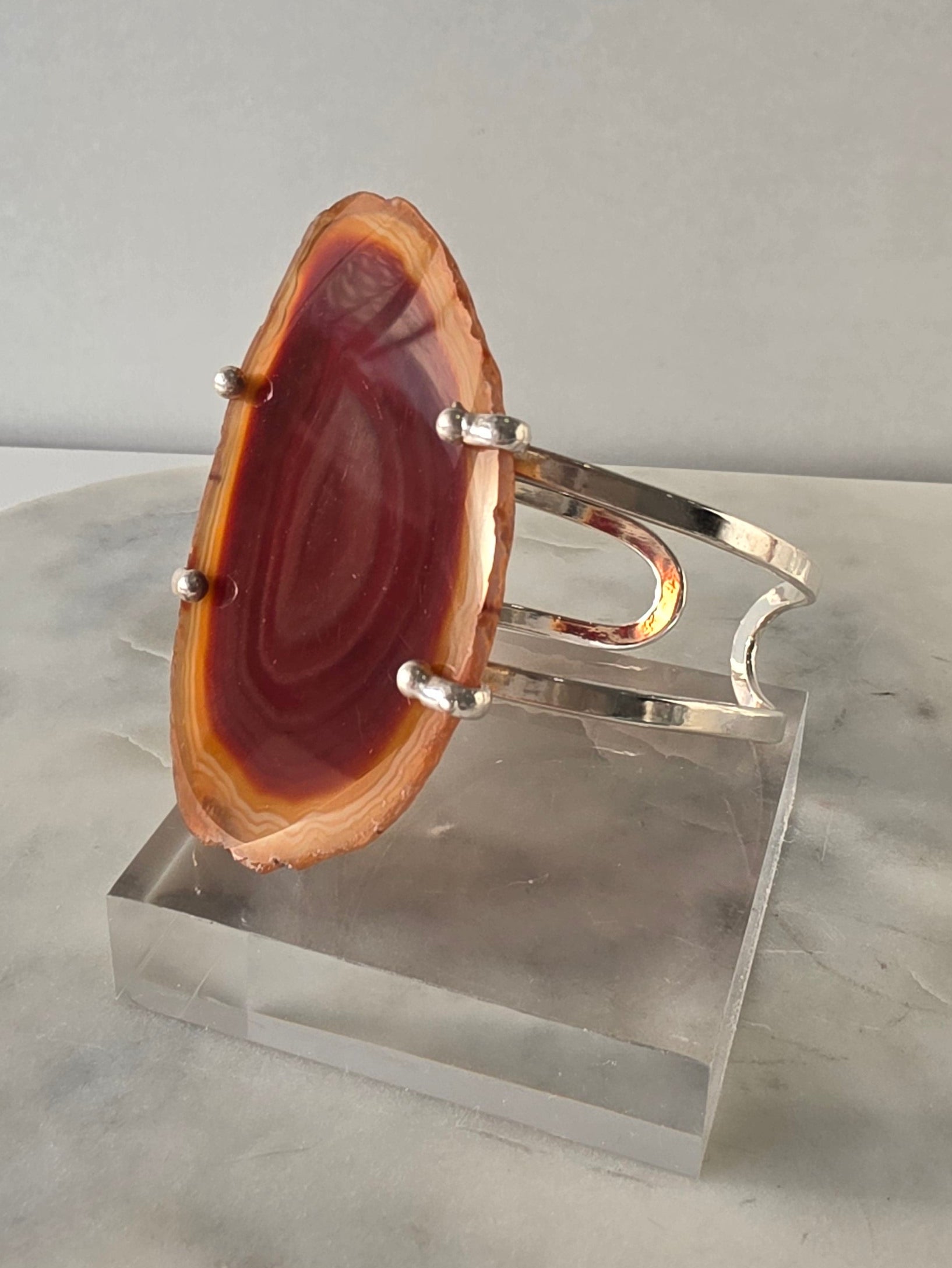 Agate Slice Bracelet Silver