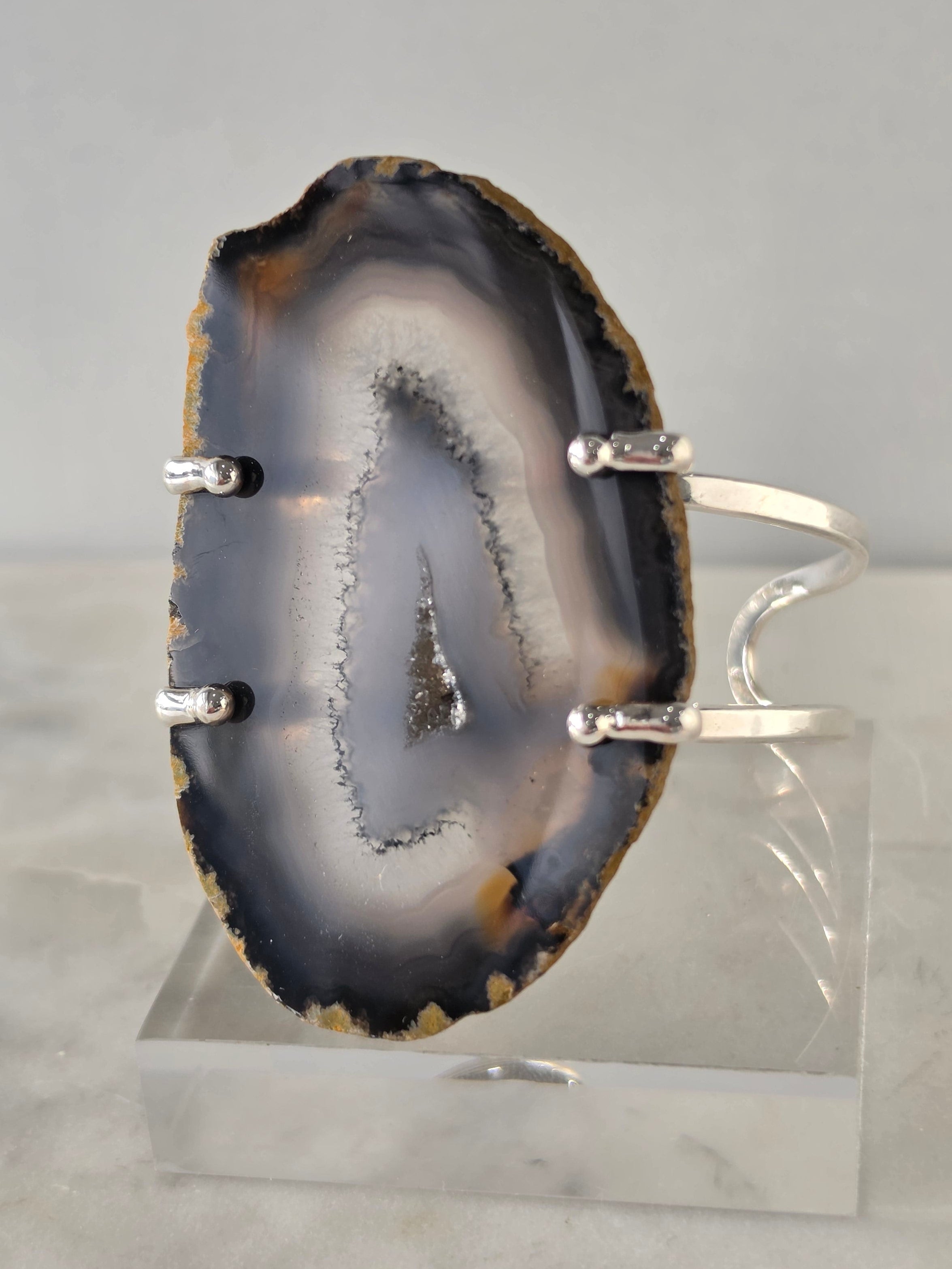Agate Slice Bracelet Silver