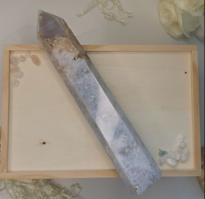 Luxury Blue Flower Agate crystal by Stone and Bloom featuring soft blue floral formations
Blue Flower Agate
Flower Agate Crystal
Luxury Crystal Décor
Statement Crystal Piece
Stone and Bloom
