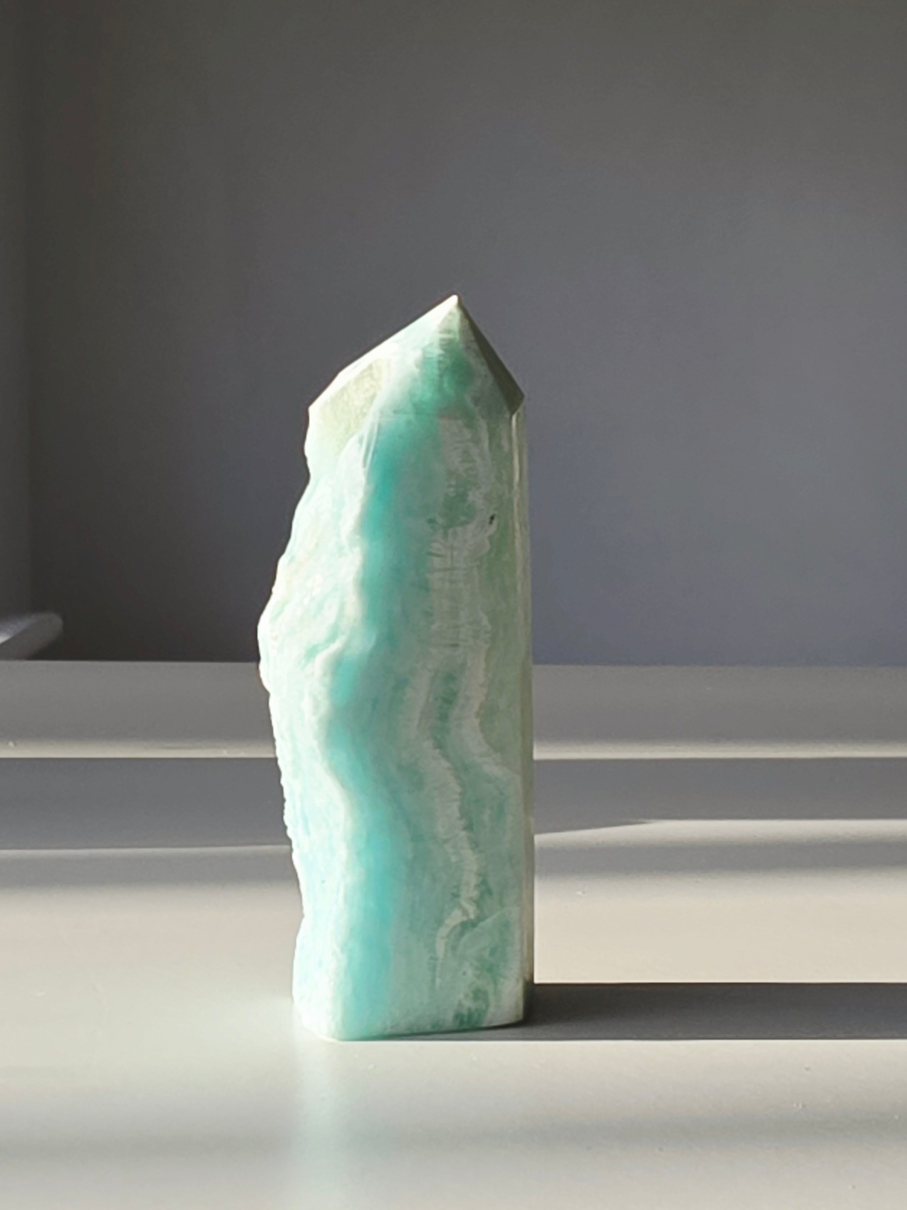 Hemimorphite Crystal Tower, Blue, Ocean Vibe, Green, Coastal, Crystal Tower, Home Styling, On Trend, Vibe, Coastal Styling, Natural Stone, Home Decor, Healing Crystals, styling your home