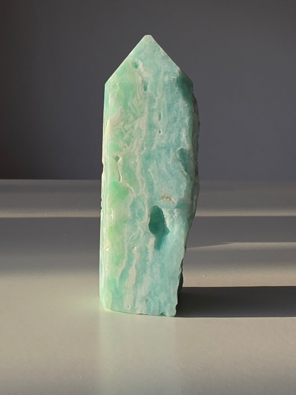 Hemimorphite Crystal Tower, Blue, Ocean Vibe, Green, Coastal, Crystal Tower, Home Styling, On Trend,Vibes. Natural Stone
