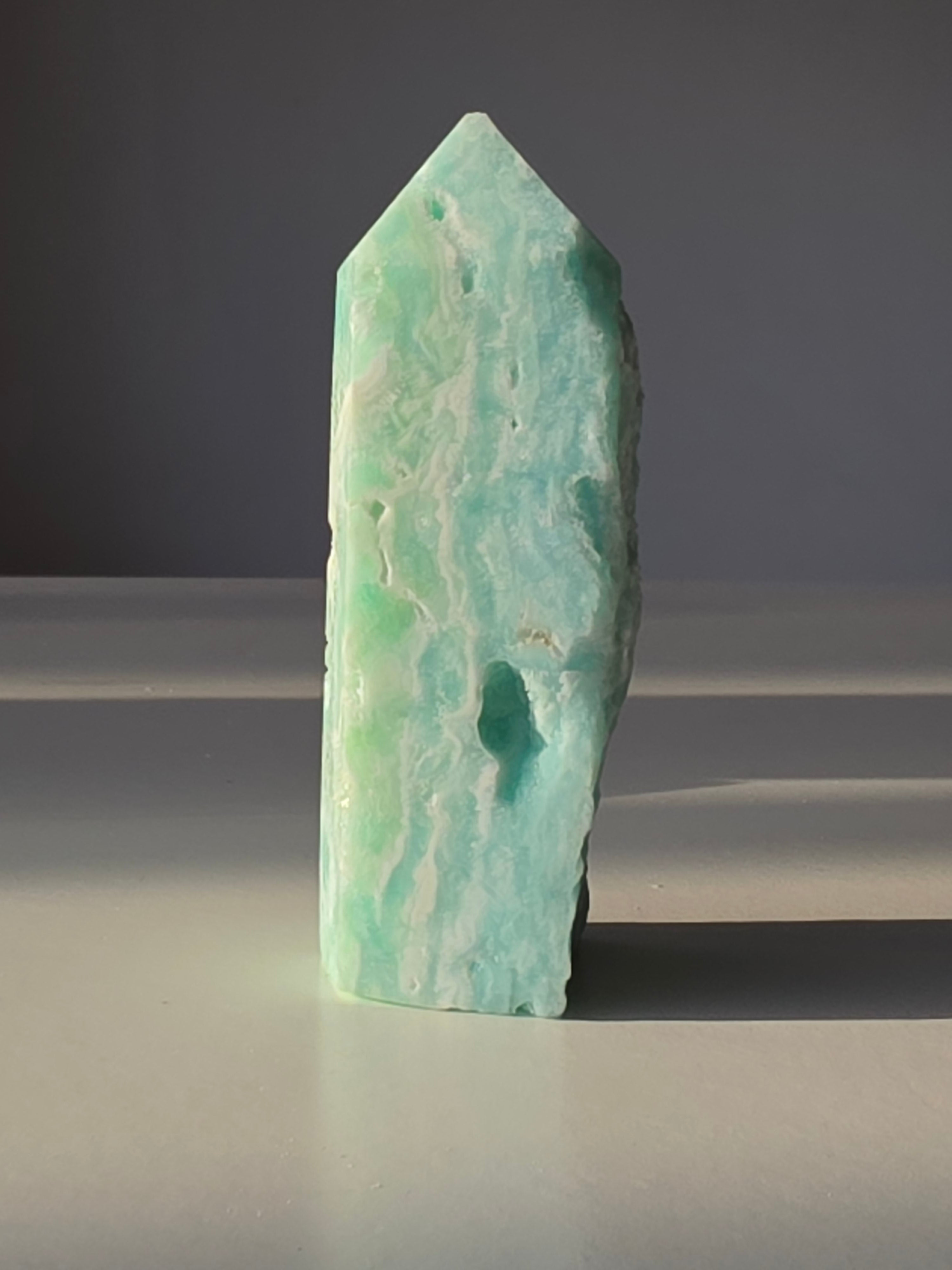 Hemimorphite Crystal Tower, Blue, Ocean Vibe, Green, Coastal, Crystal Tower, Home Styling, On Trend,Vibes. Natural Stone