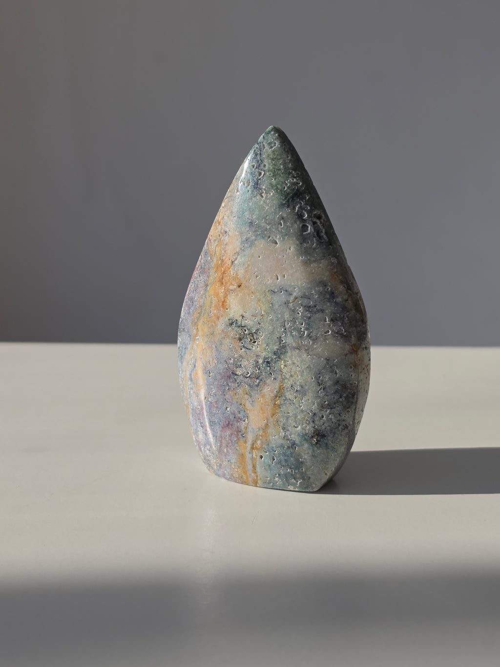 Ocean Jasper, Oceanic tones, our Ocean Jasper Flames, earthy greens, sandy creams, warm peach hues, and dreamy natural patterns, Natural Stone, Crystal Flame, Ocean Jasper Crystal, On trend, Crystal Home Decor, Home Styling, Coastal Vibe, Beach