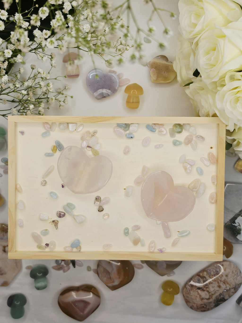 Luxury Rose Quartz 3D Heart by Stone and Bloom featuring soft blush pink natural crystal tones