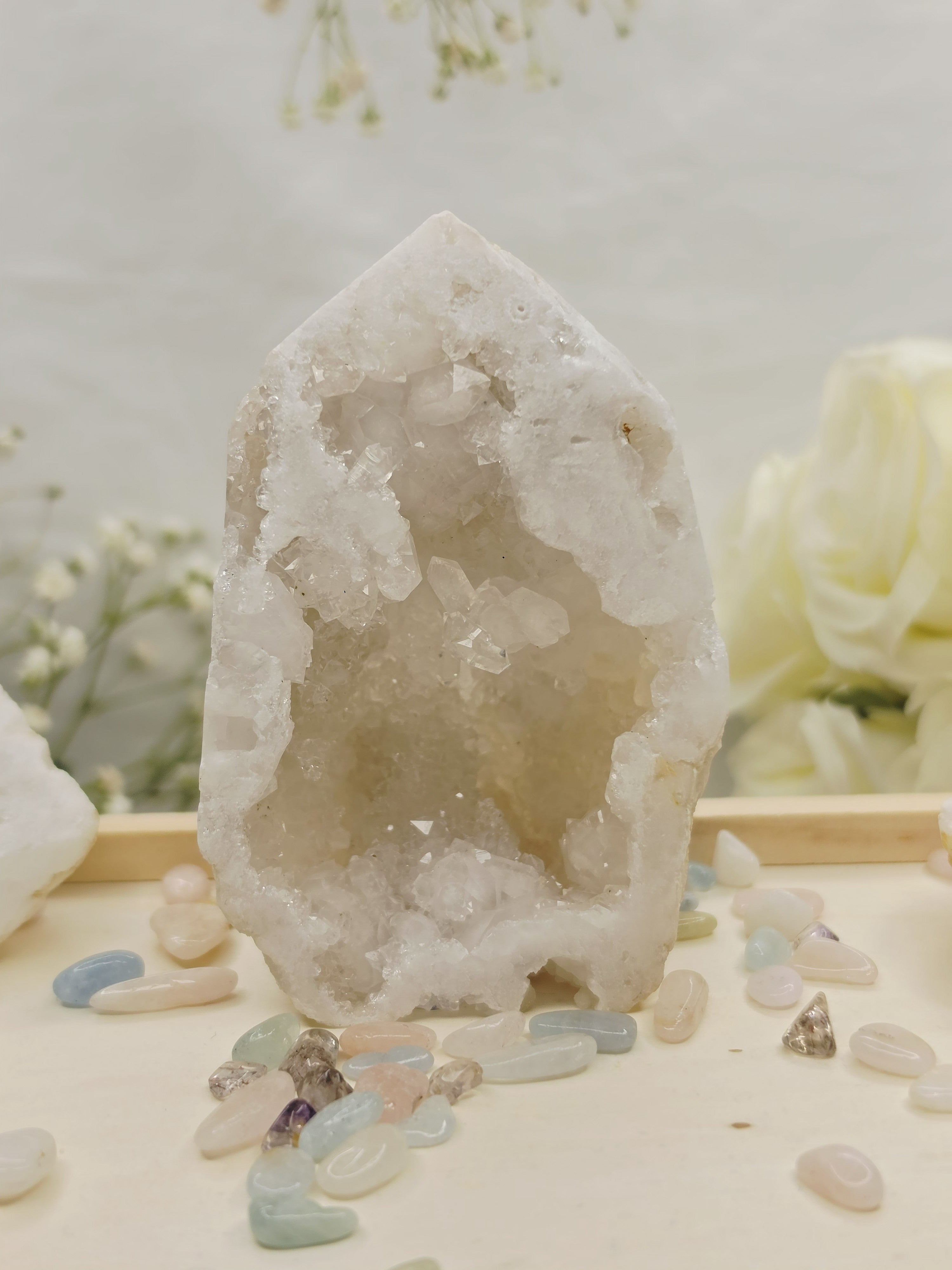 Luxury Druzy Agate Geode Tower by Stone and Bloom featuring sparkling crystal formations