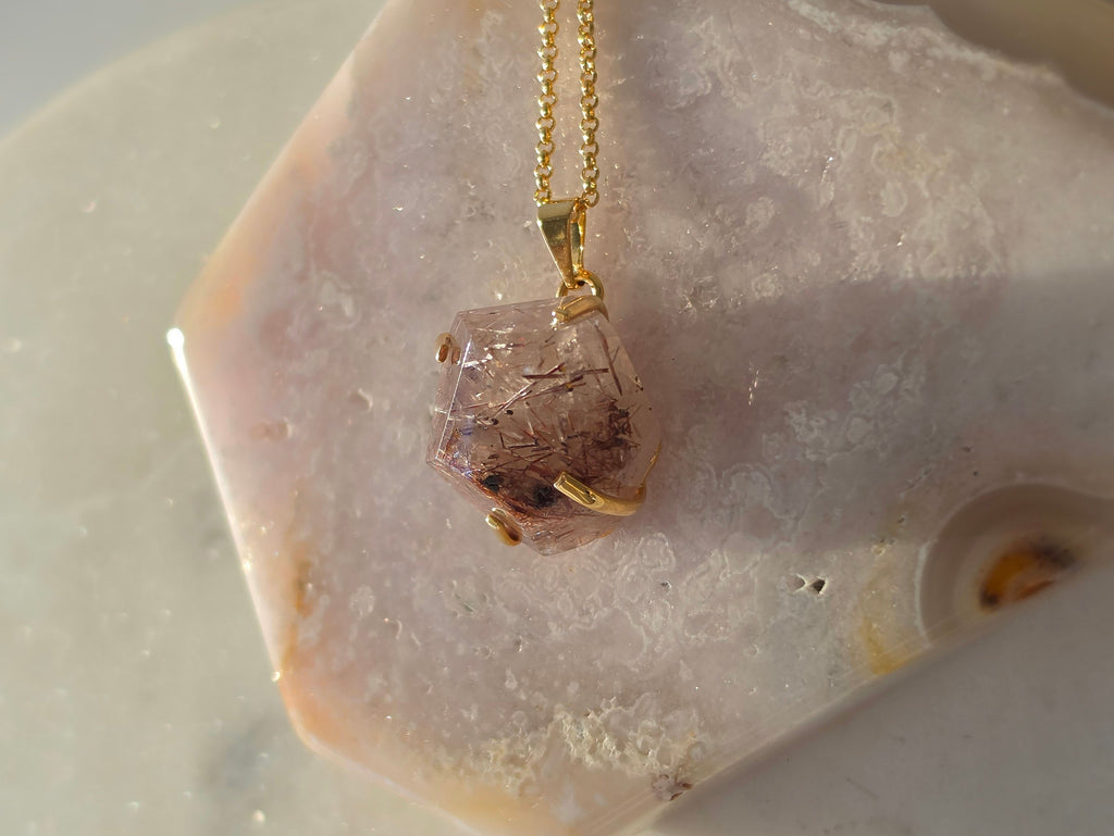 Rutilated Quartz Pendant | Gold