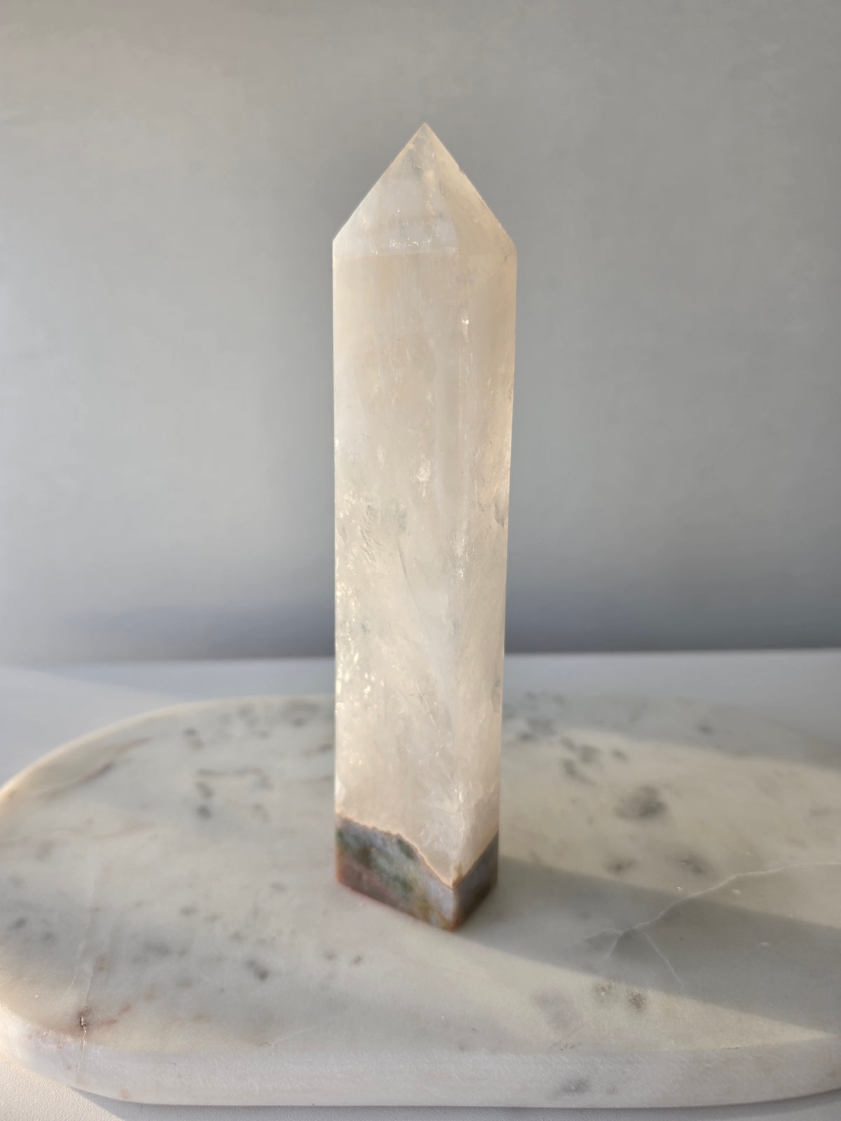 Ocean Jasper and Clear Quartz tower with colourful rainbow inclusions and blue green natural patterns
