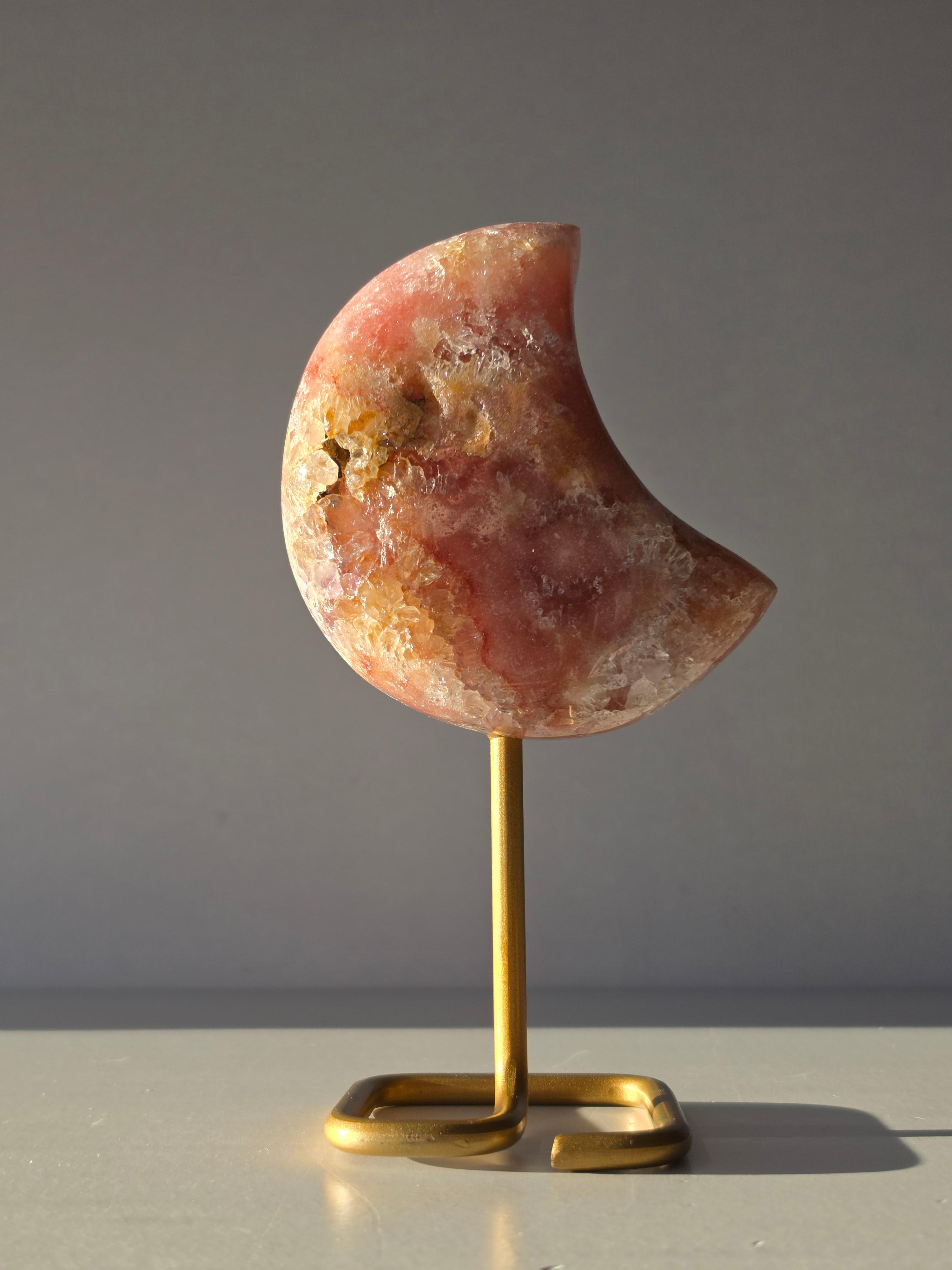 Pink Amethyst Moon on Gold Stand