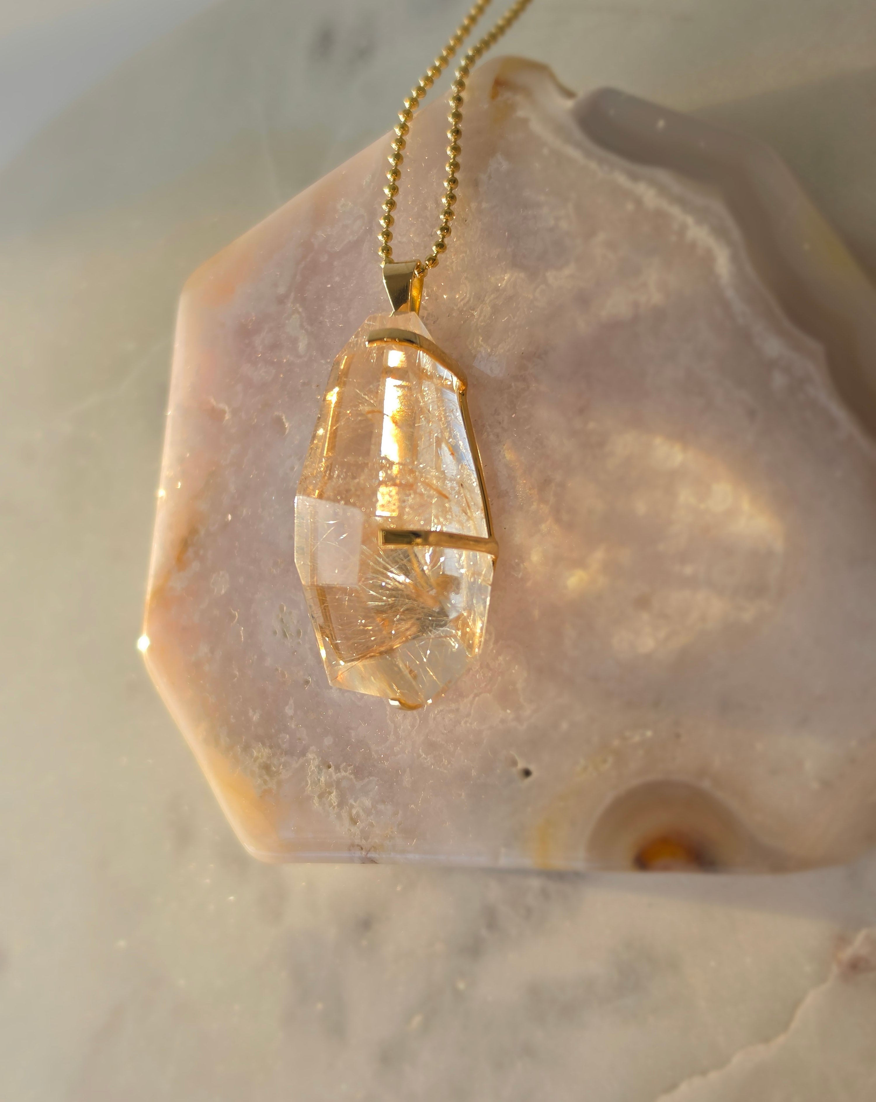 Rutilated Quartz Pendant | Gold