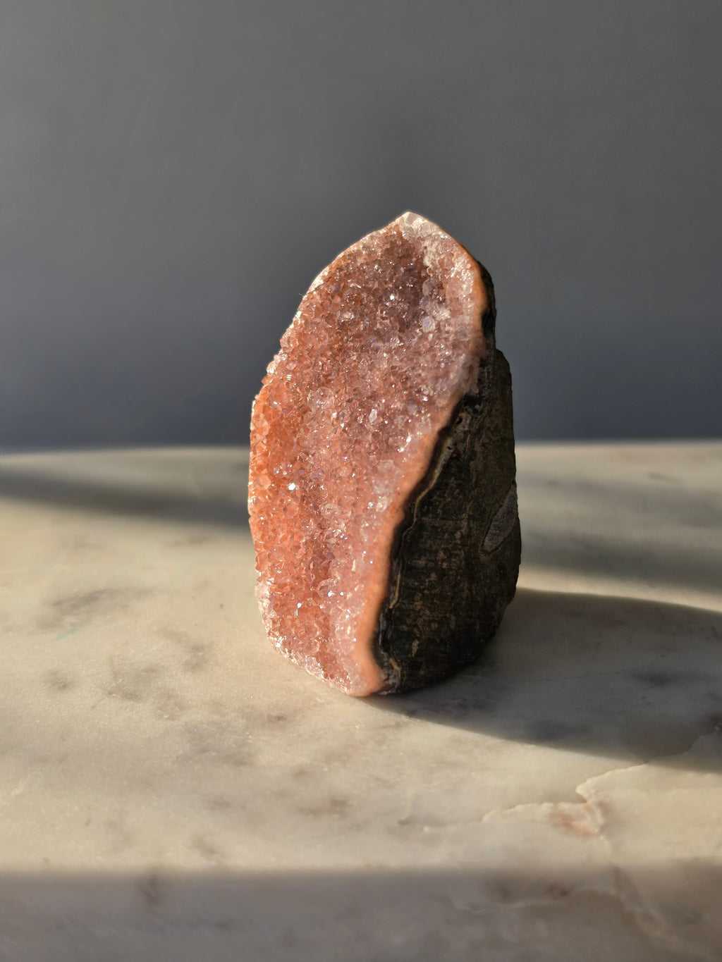 Blush pink Druzy Amethyst cut base with sparkling natural druzy crystals and dark earthy matrix