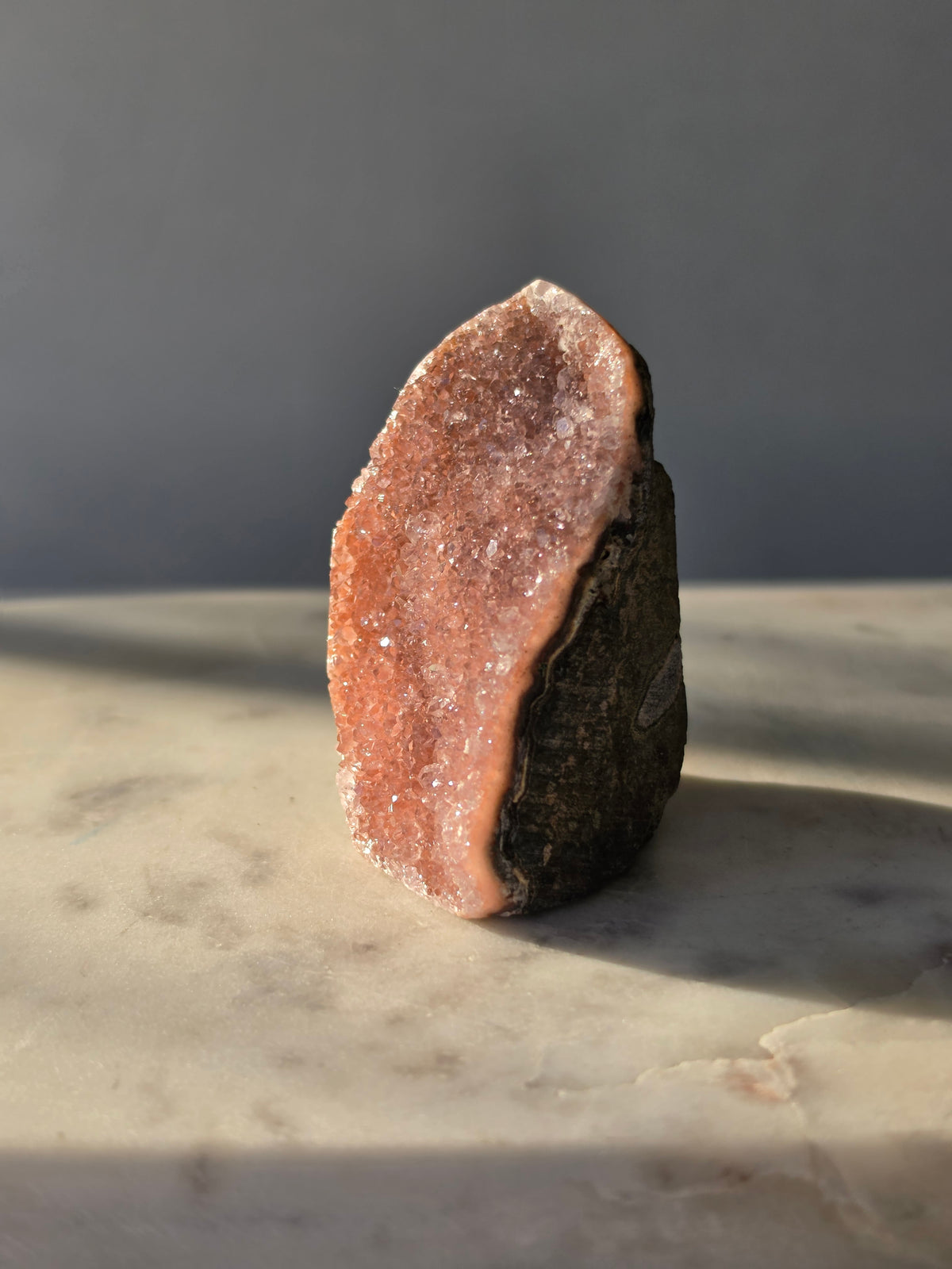 Blush pink Druzy Amethyst cut base with sparkling natural druzy crystals and dark earthy matrix