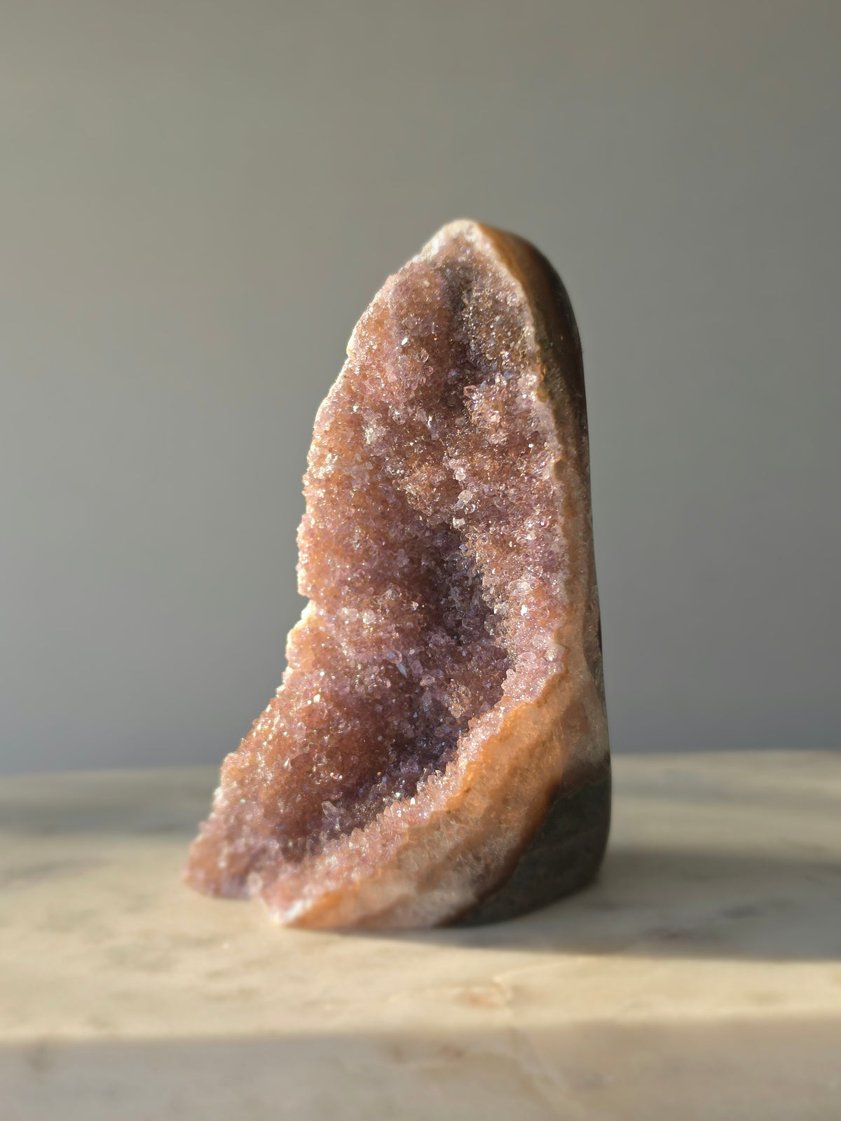 Druzy Blush Amethyst crystal statement piece with intensely sparkling druzy crystals, golden champagne and blush tones
