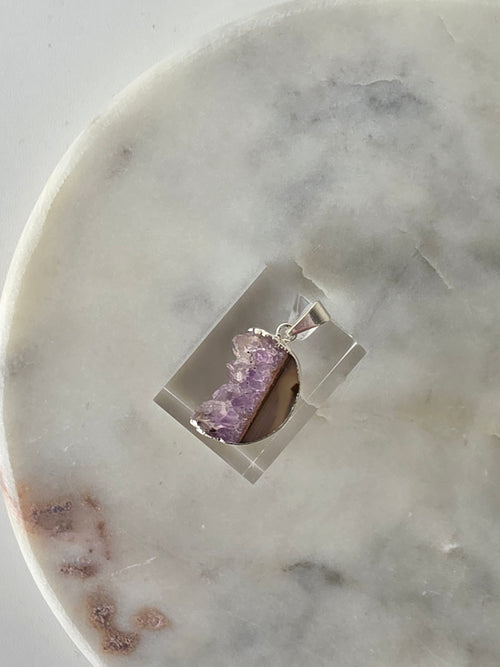 "Brazilian Amethyst Slice Moon Pendant – Silver, Piece 1 | Stone and Bloom Co.