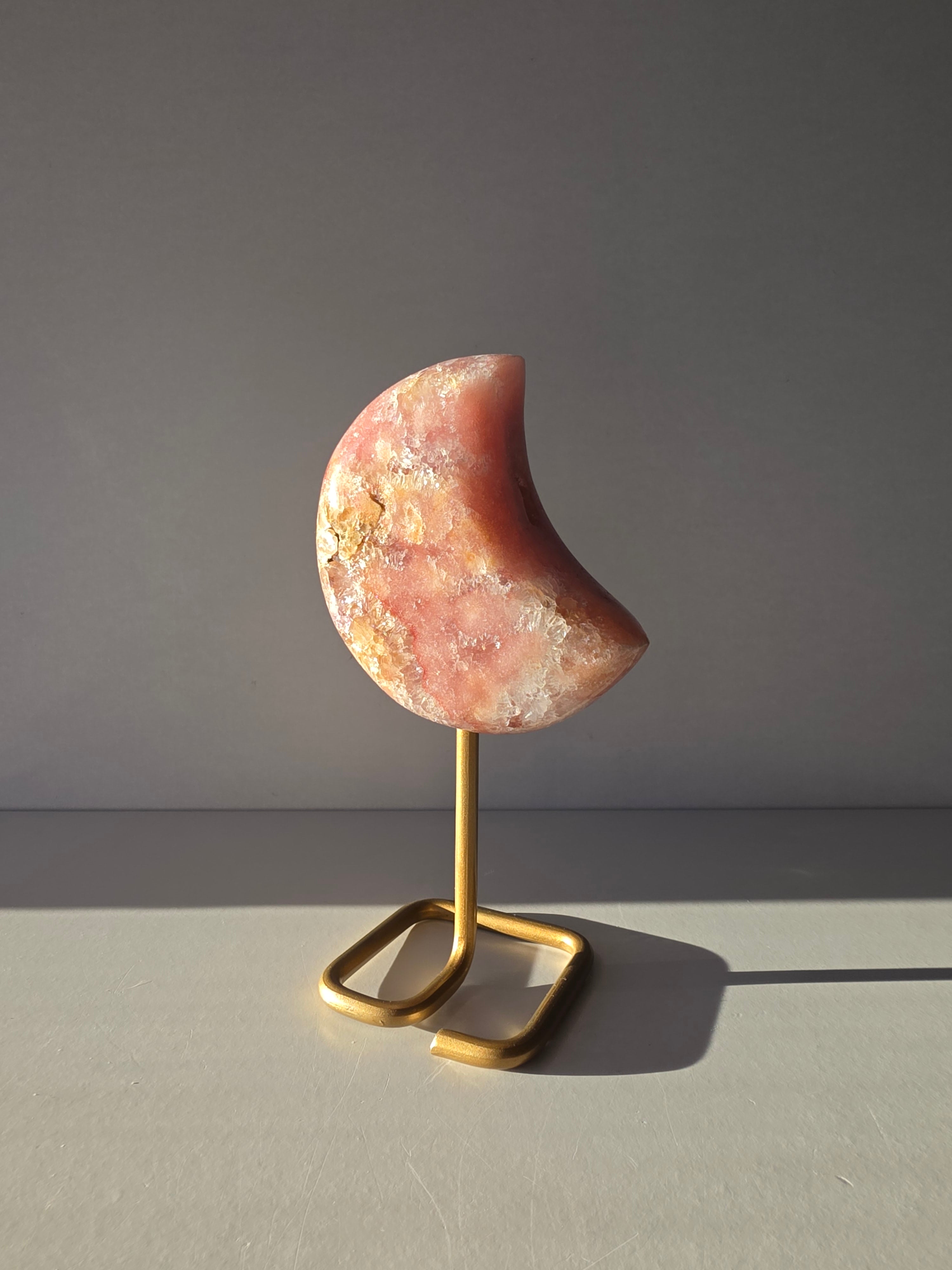 Pink Amethyst Moon on Gold Stand
