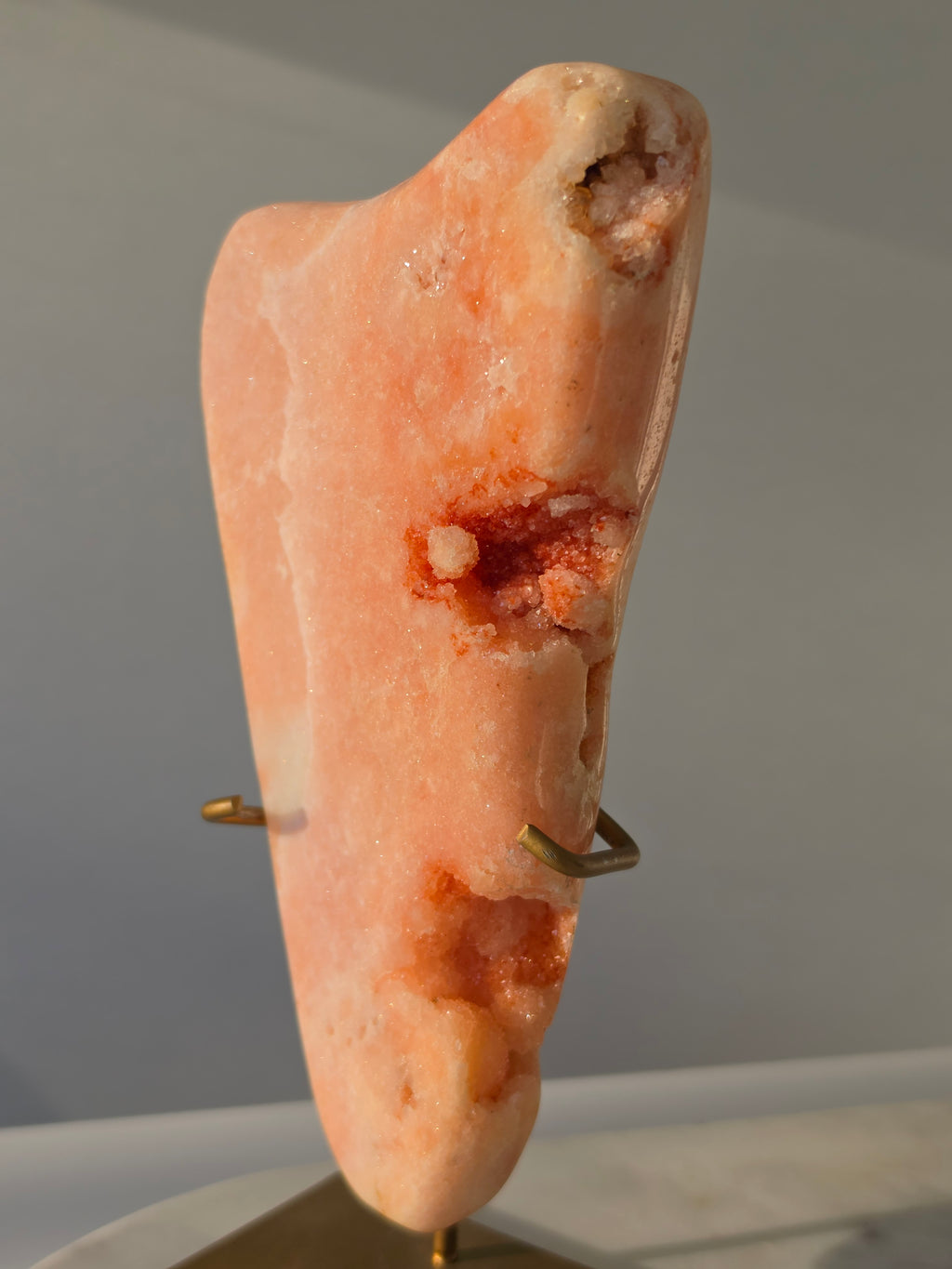 Pink Amethyst Slab on Gold Stand